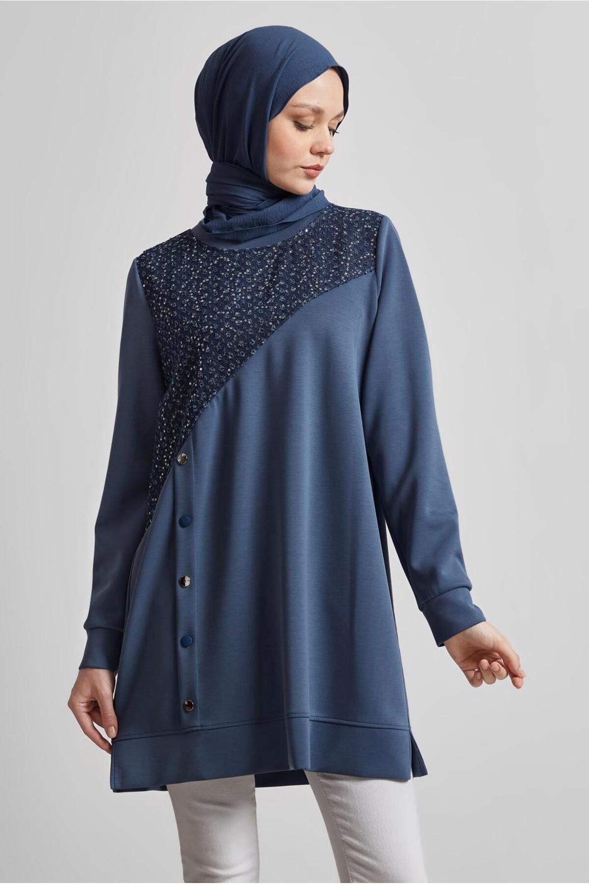 تونیک ورزشی جین با جزئیات 45391 Alvina