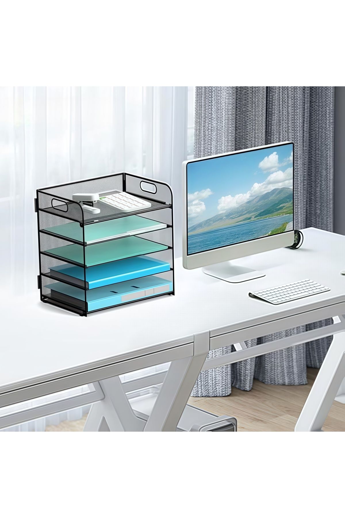 COOYA-5-layer desktop file organizer,durable,non-slip,portable handle,easy to assemble,for office, black 7