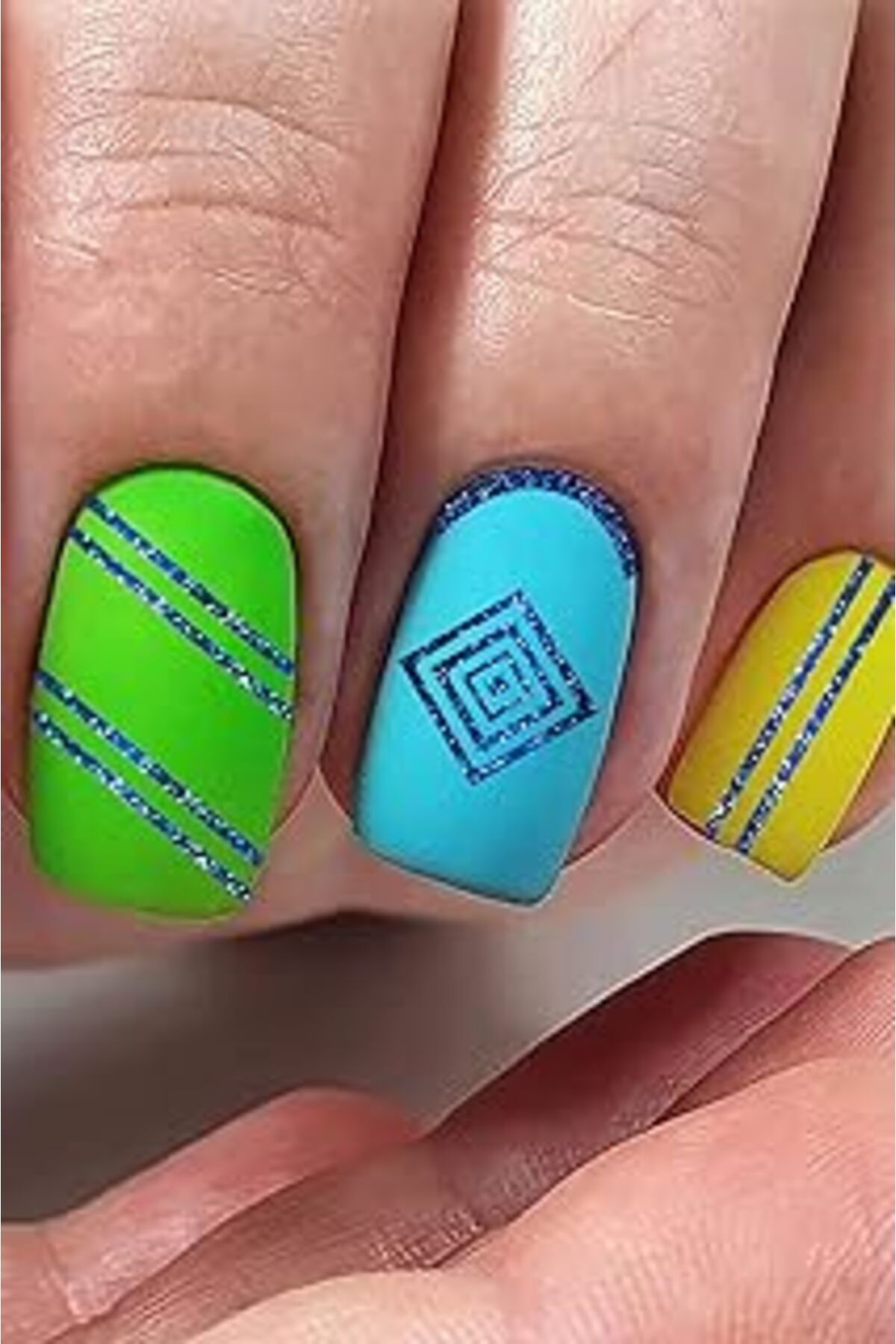 Pazarcan Artikel Mavi Etnik Çizgiler Metalik Tırnak Sticker, Nail Sticker, Nail Art