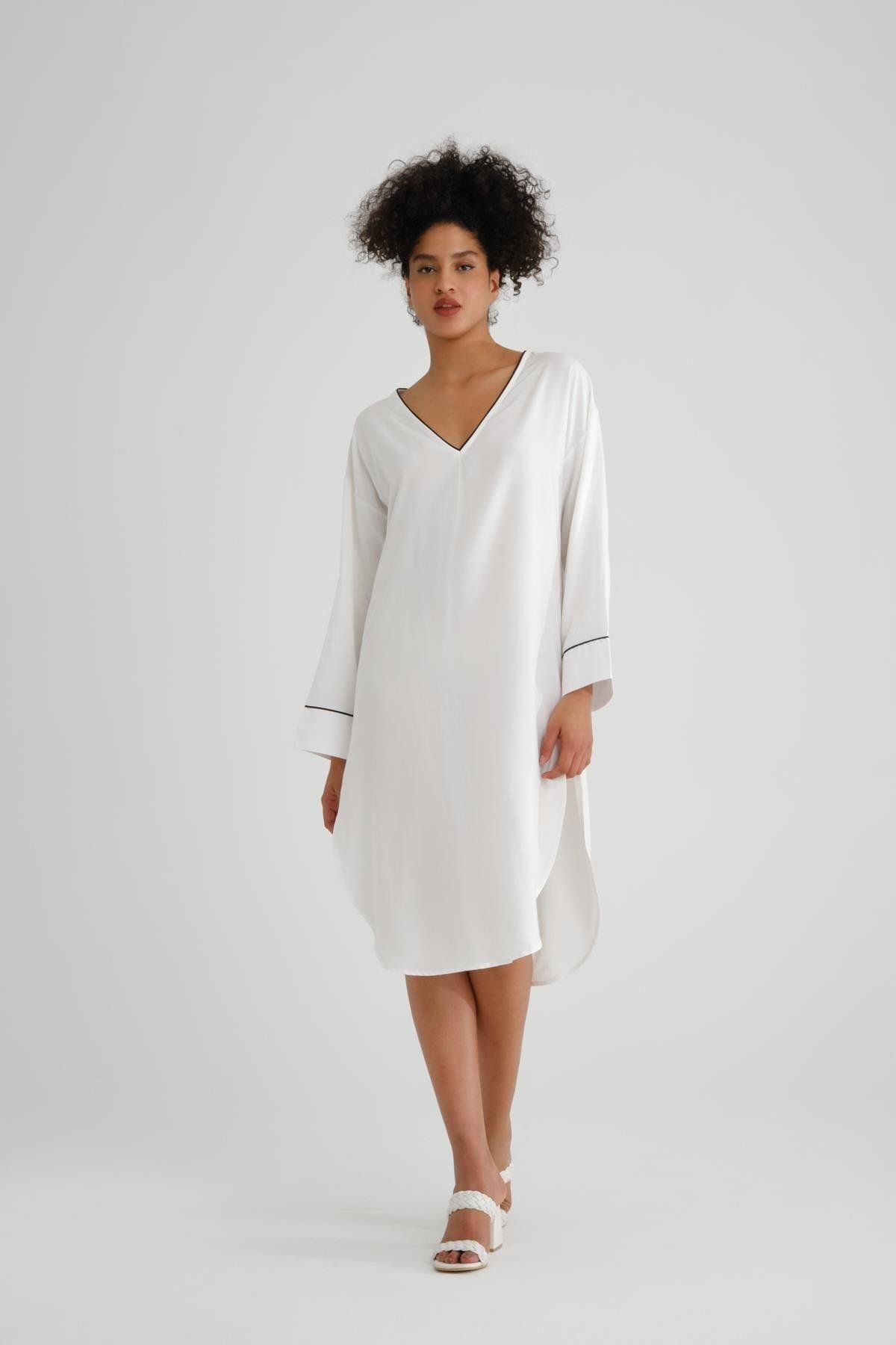 Store Uzun Kollu V Yaka Midi Kaftan - Plaj Giyim İçin İdeal