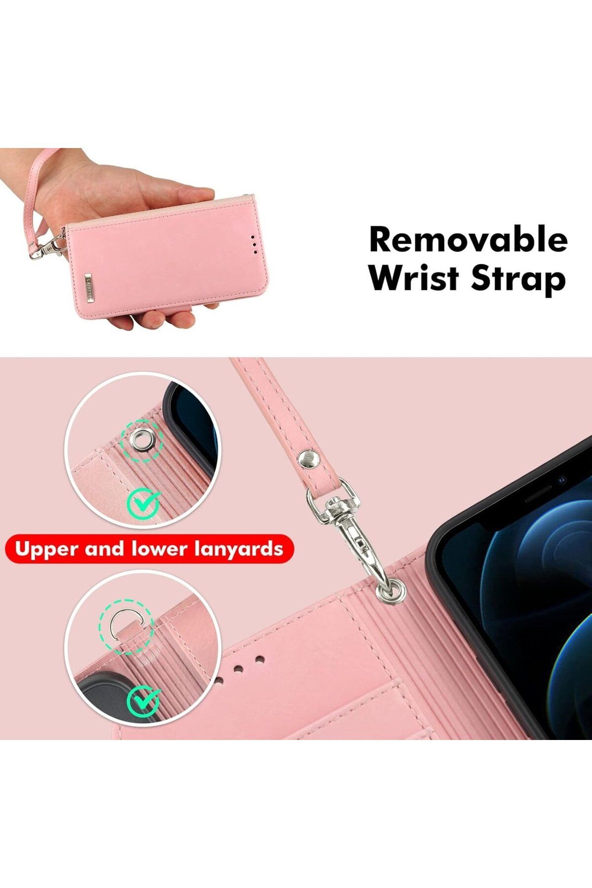 Wiko-Husă de protecție cu rabat pentru Wiko T10 5G Lairtte, piele PU/TPU, roz/bej, 6,5 inci 3