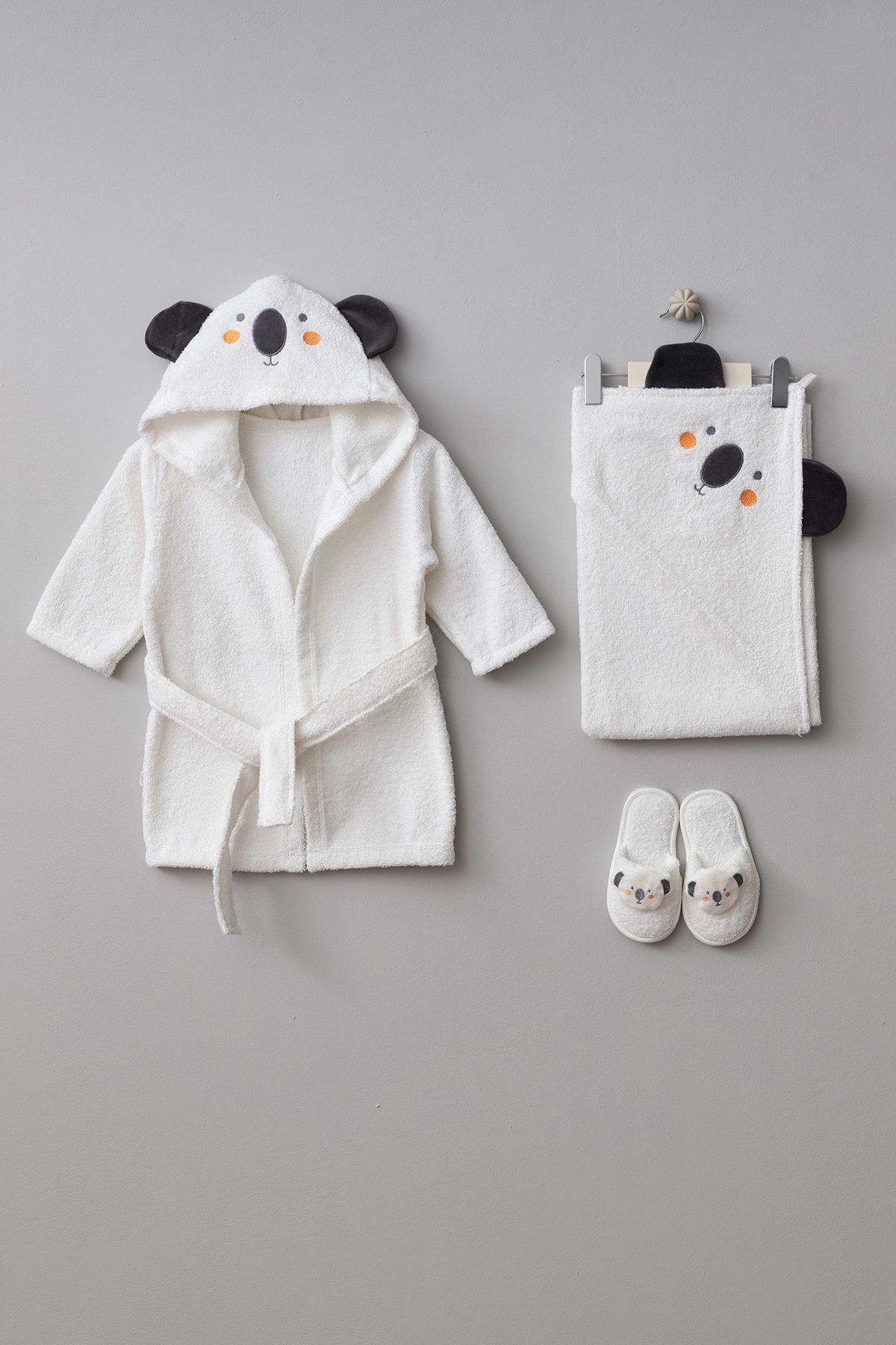 Teddy Pie Sevimli Koala Desenli %100 Pamuk Bebitof Bebek Bornoz Seti 0-2 Yaş Kutulu
