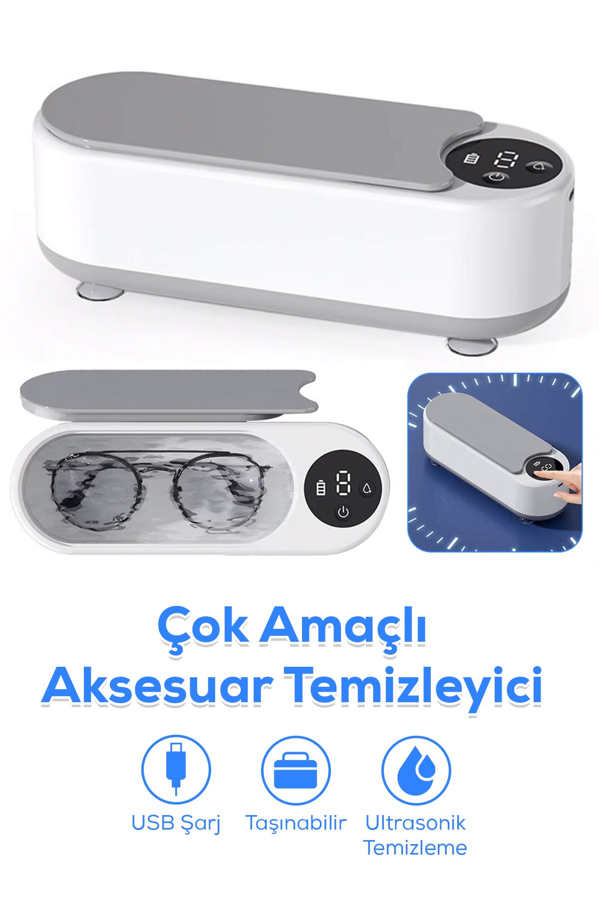 DEMPOWER Ultrasonik Temizleyici - Mücevher, Gözlük ve Küçük Eşyalar için Güçlü Temizlik