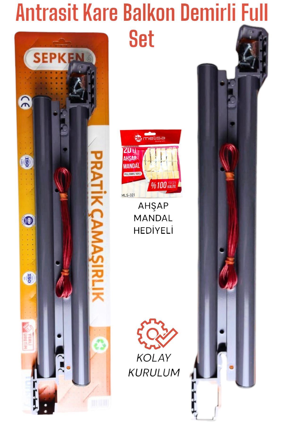 teknotrust Antrasit Alüminyum Balkon Çamaşır Askı Demiri Kare Küpeşte