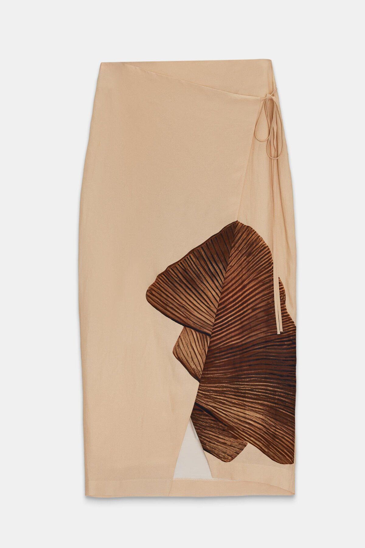 Setre-Dark Beige Asymmetrical Closure Binding Detailed Patterned Midi Length Skirt 6