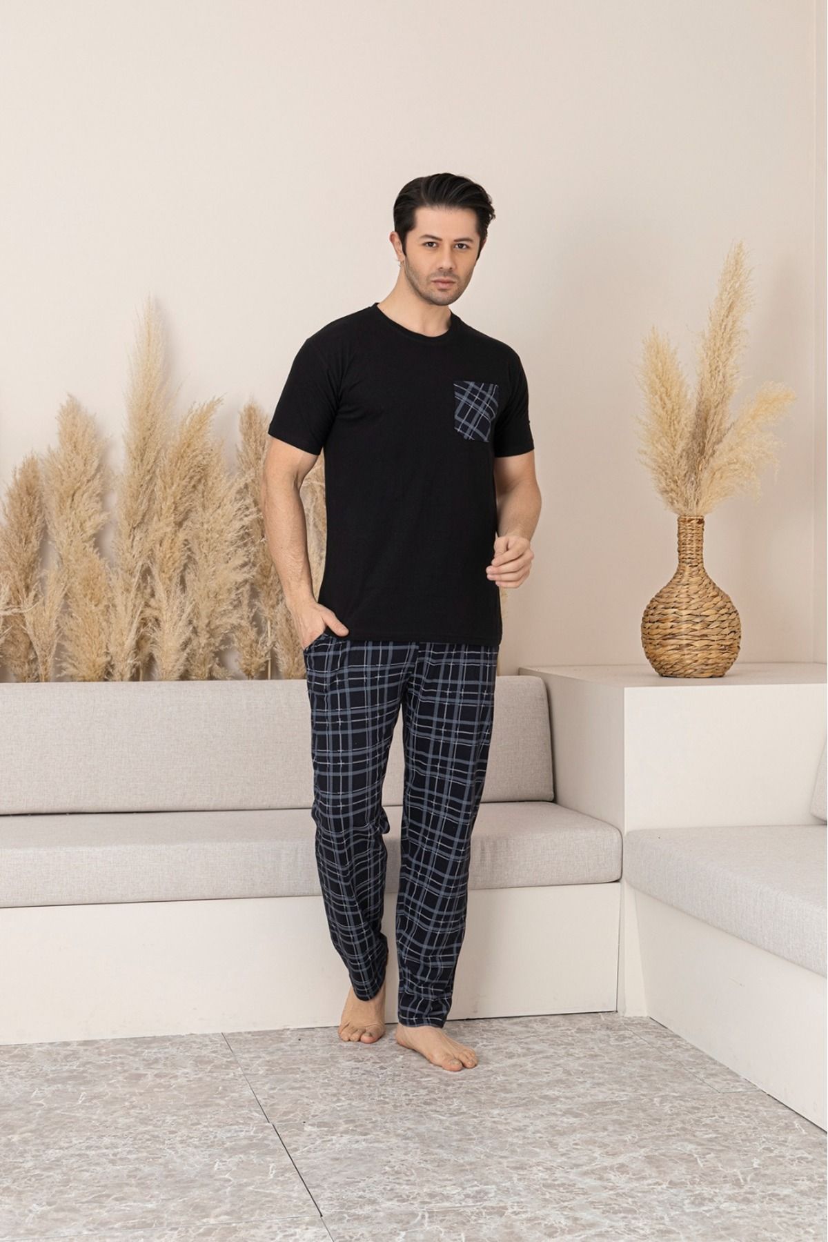 Sude HOMEWEAR-Men's Short Sleeve Pajama Set 2