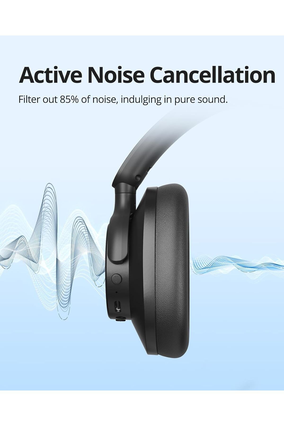 Tronsmart-Sounfii Q20 Active Noise Cancelling Headphone, Wireless Over Ear Bluetooth Headphone Black 2