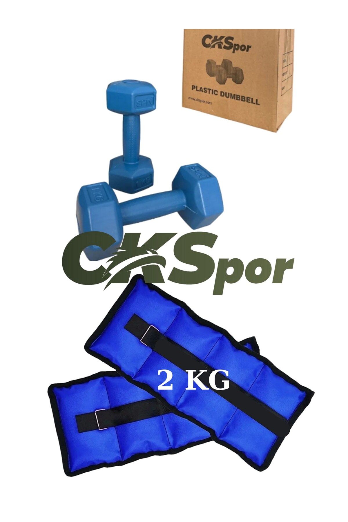 CKSpor-2X2 kg and 2X1 kg Squad, Blue Dumbbell + Wrist Exercise Set (Set004) 1