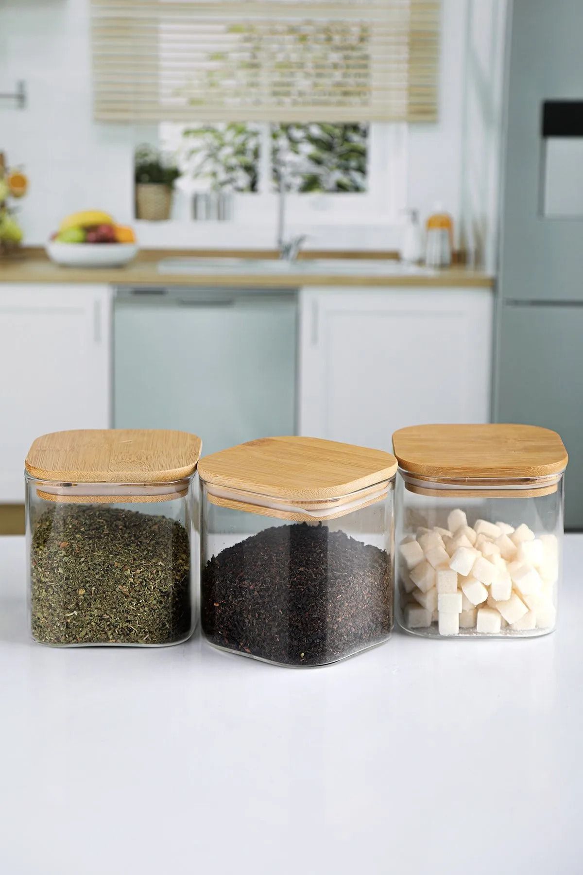 Kuka-Bamboo Lid Borosilicate Glass Storage Container Set of 3 Small Size 9X8 1