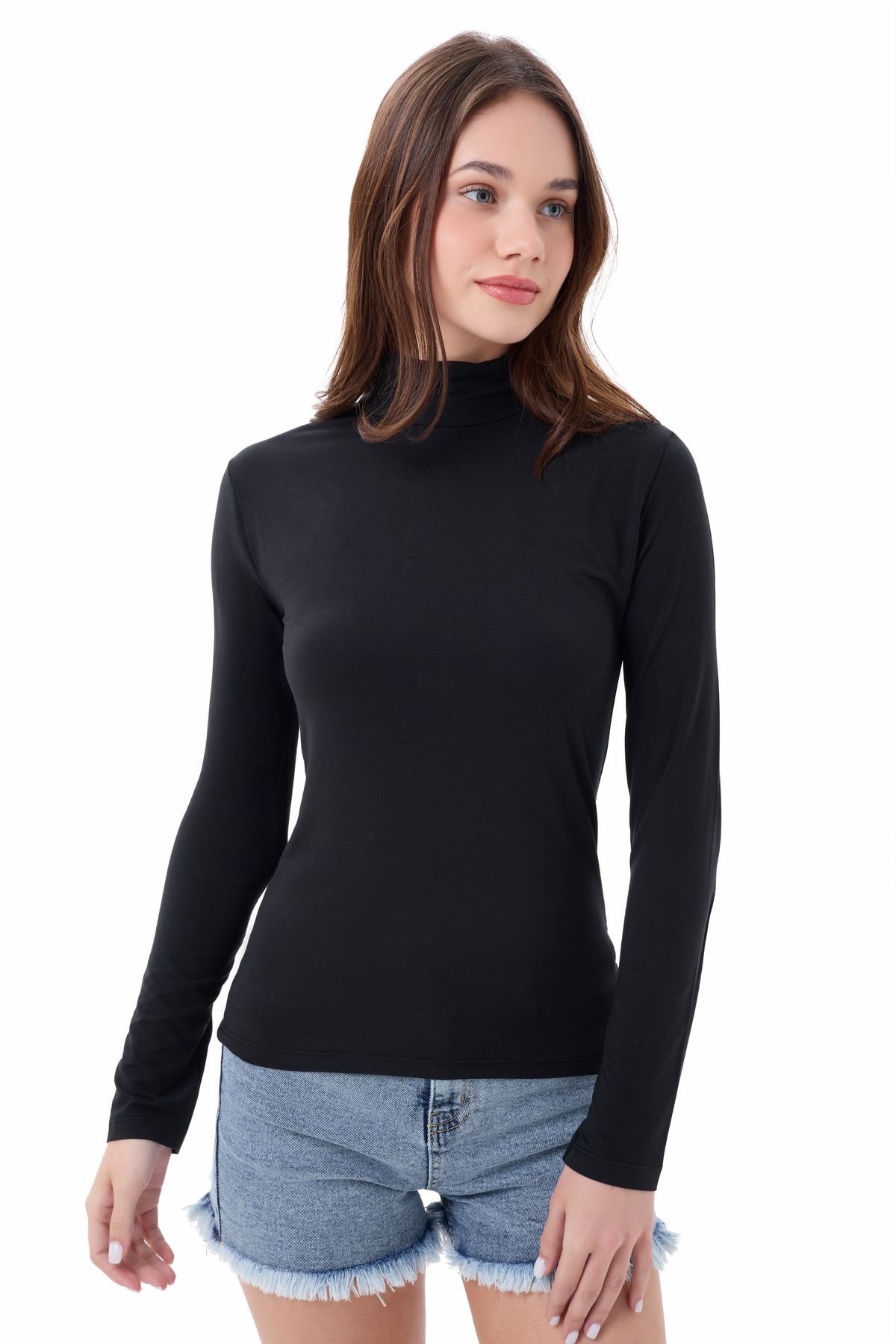 vesantia-Women's Black Body Half Turtleneck 2