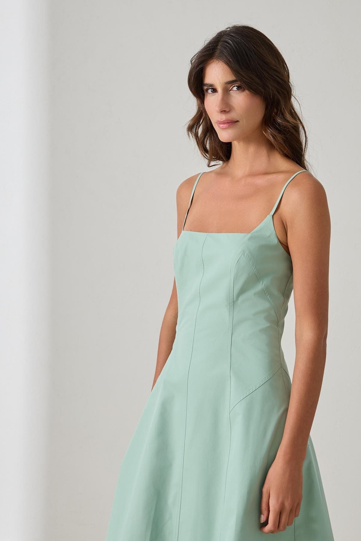 Setre-Mint 100% Cotton Strap Waist Fitted Midi Length Relaxed Cut Dress 3