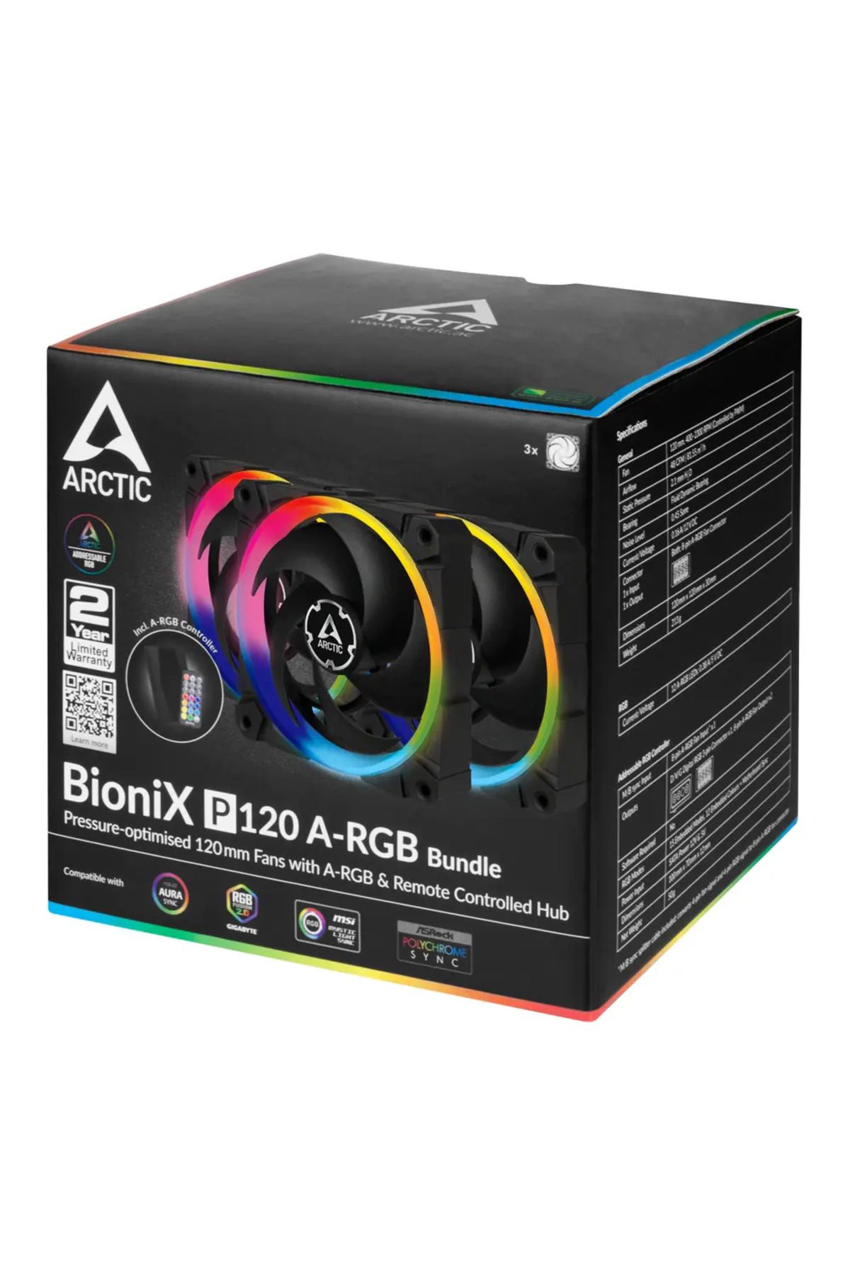 Arctic-ARCTIC BioniX P120 A-RGB fan (3-fan pack + Controller), 120mm 6