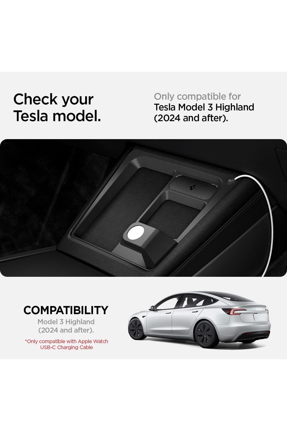 Spigen-3 in 1 Wireless Charging Hub Mount for Tesla Model 3 Highland Watch Charger NOT Included 2