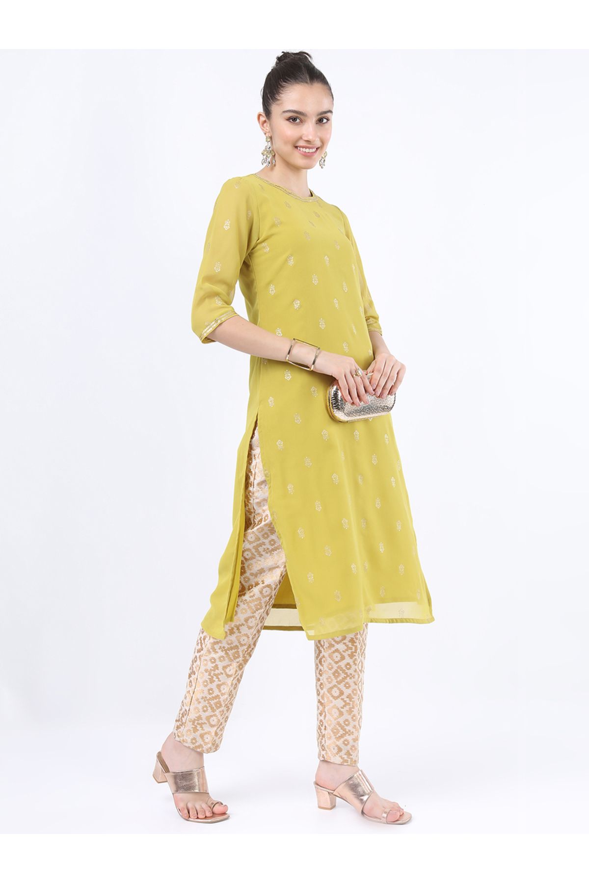 Vishudh By Styli-كورتا نسائية صفراء مطبوعة بزخارف عرقية 6