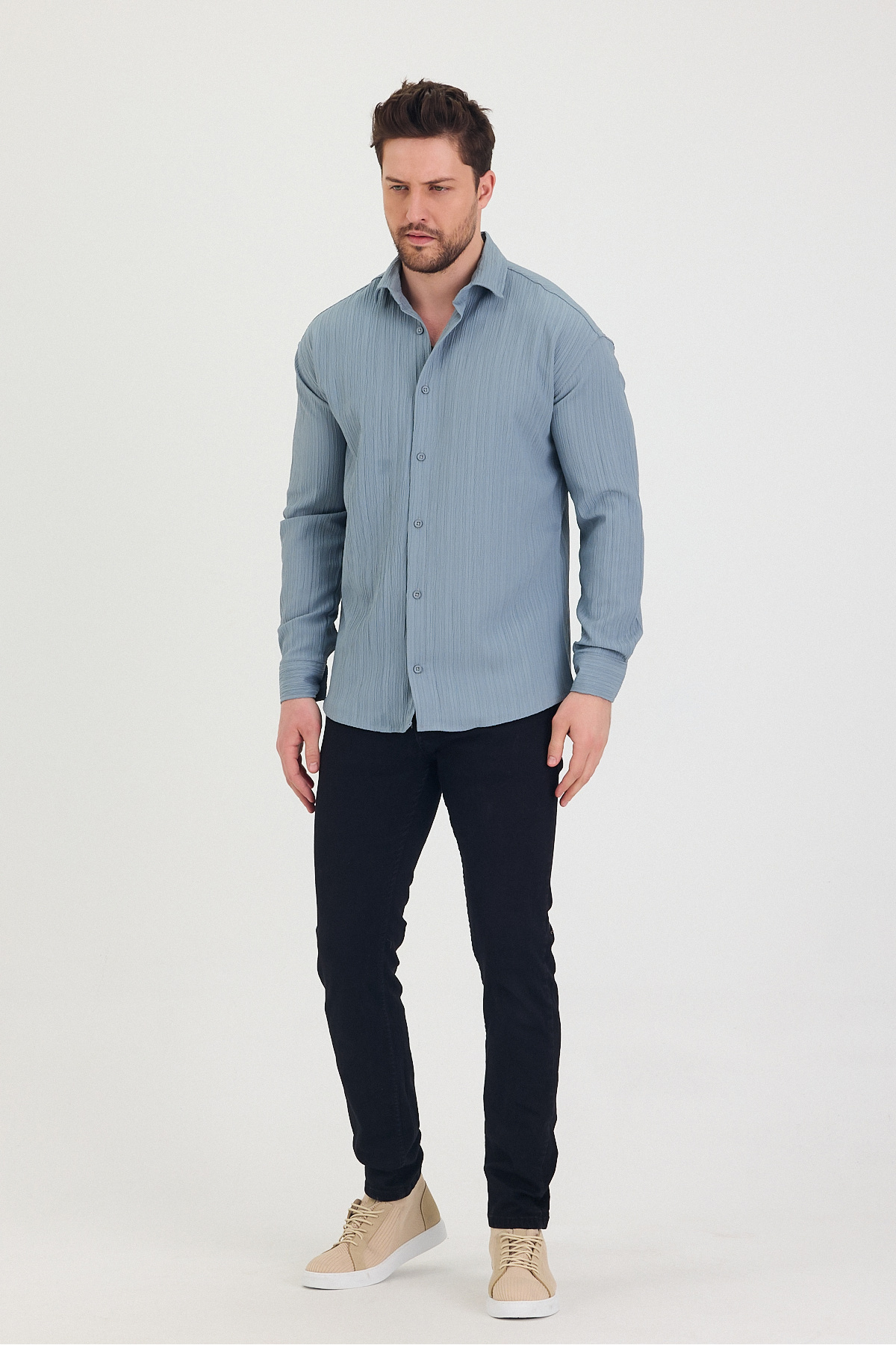پیراهن آستین بلند مردانه طرح خود-رینگ مدل Slim Fit Detail  پیراهن Tarz Cool