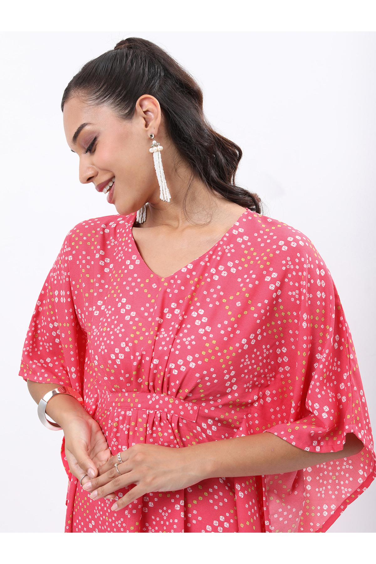 Vishudh By Styli-Women Pink Printed Kaftan Kurta with Trousers 2