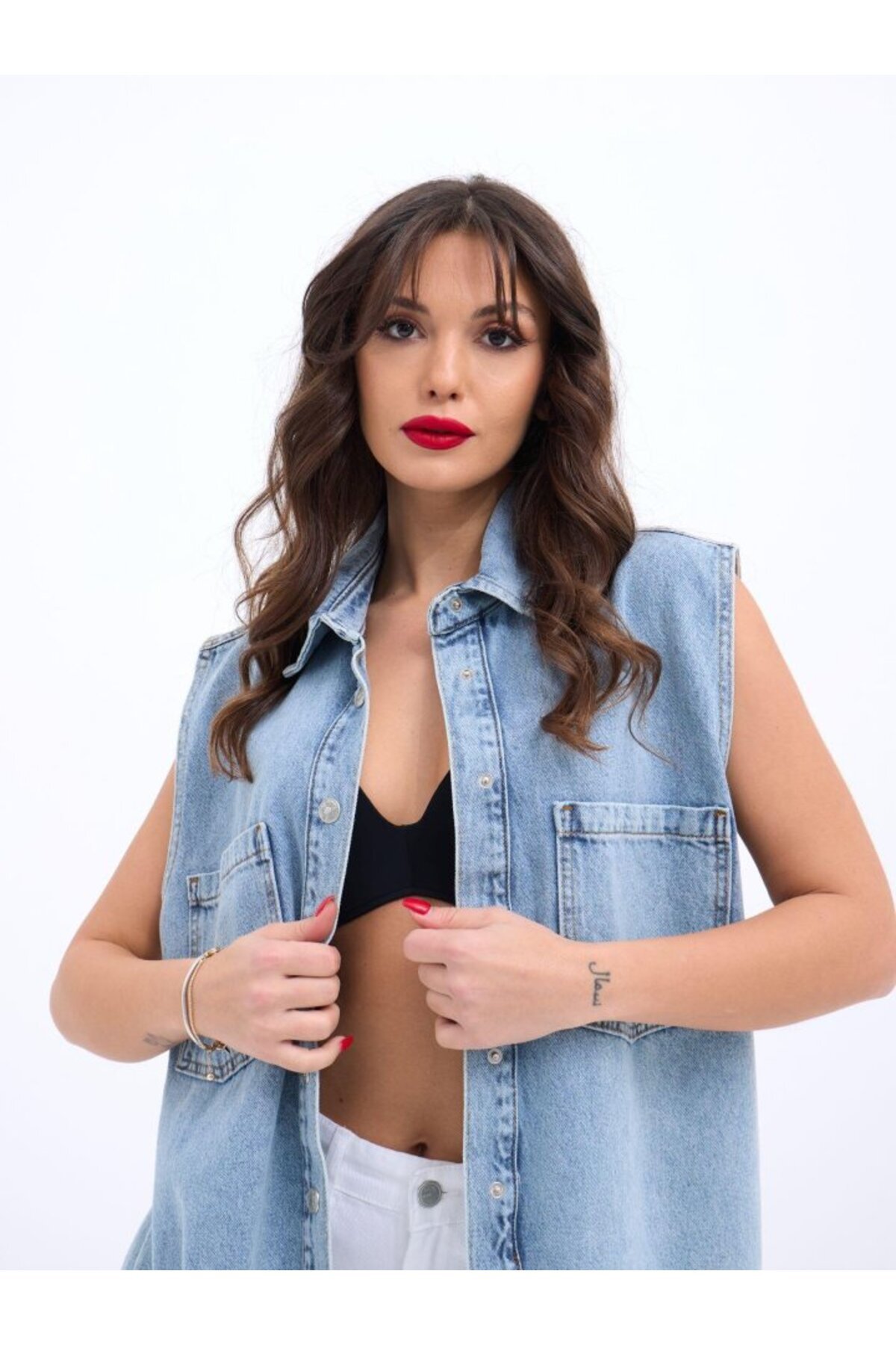 leyla sanat sanata yeni bir bakış açısı-Leyla Art a New Perspective on Art 5581 Denim Vest-Blue 4