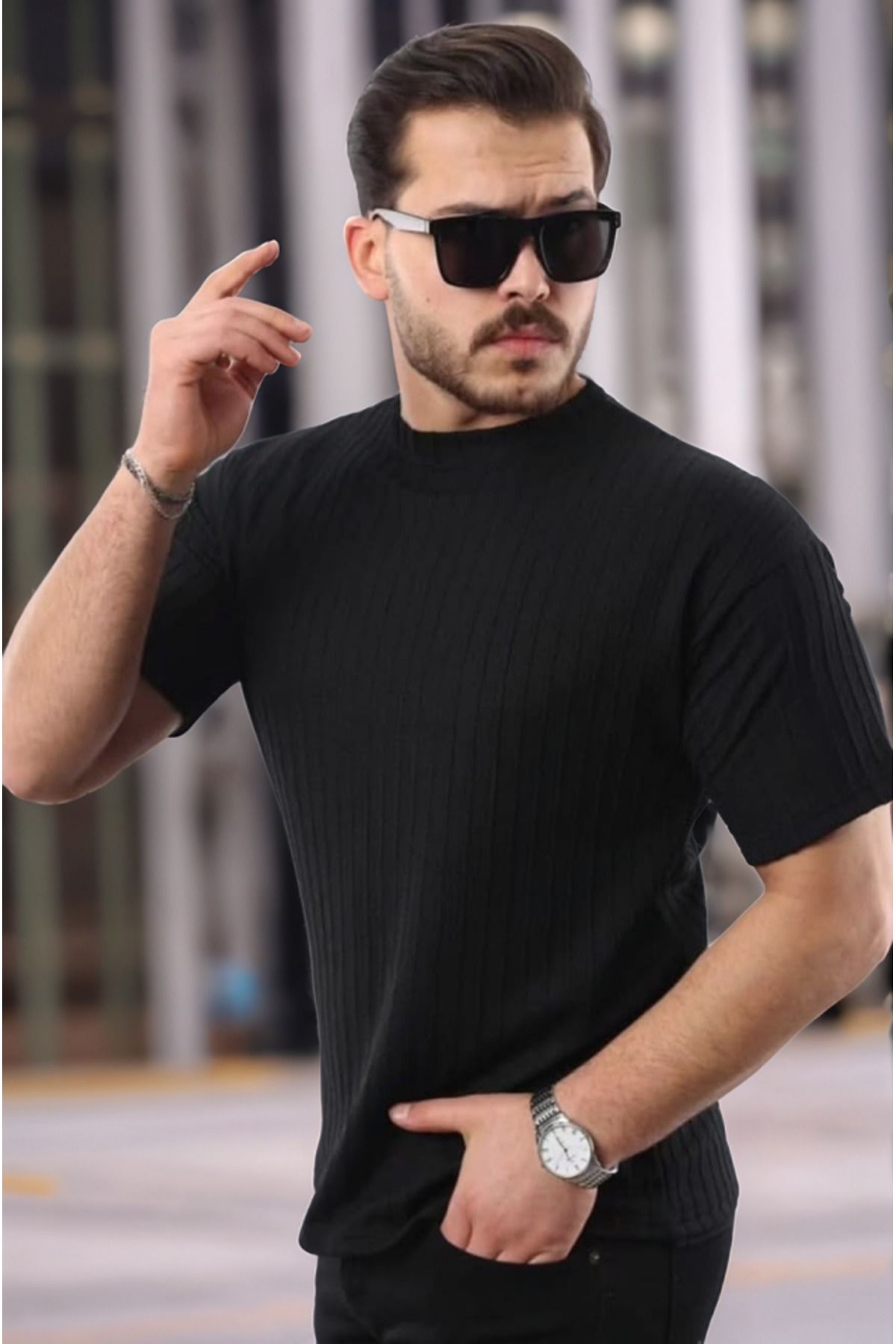 Meleners Erkek Kısa Kollu örgü Kumaş Bisiklet Yaka T-shirt