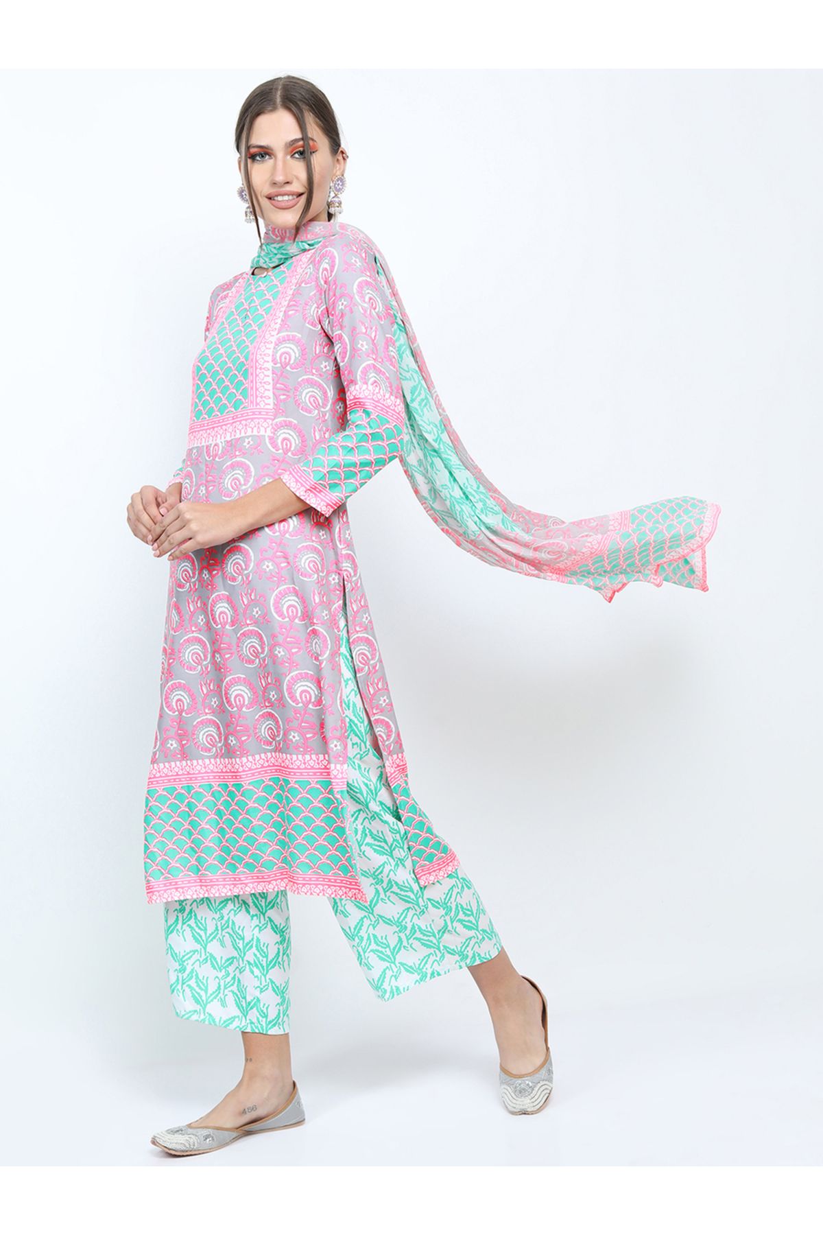 Vishudh By Styli-Women Multi-Color Printed Kurta Set with Dupatta 3