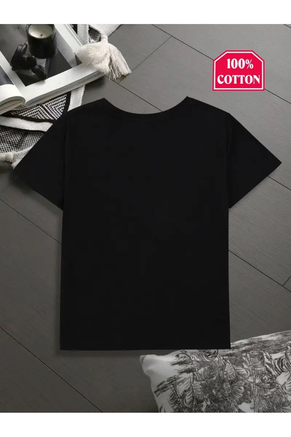 vinraus-Tricou negru din bumbac pieptănat cu imprimeu BOO Ghost pentru fetiță/băiat 2