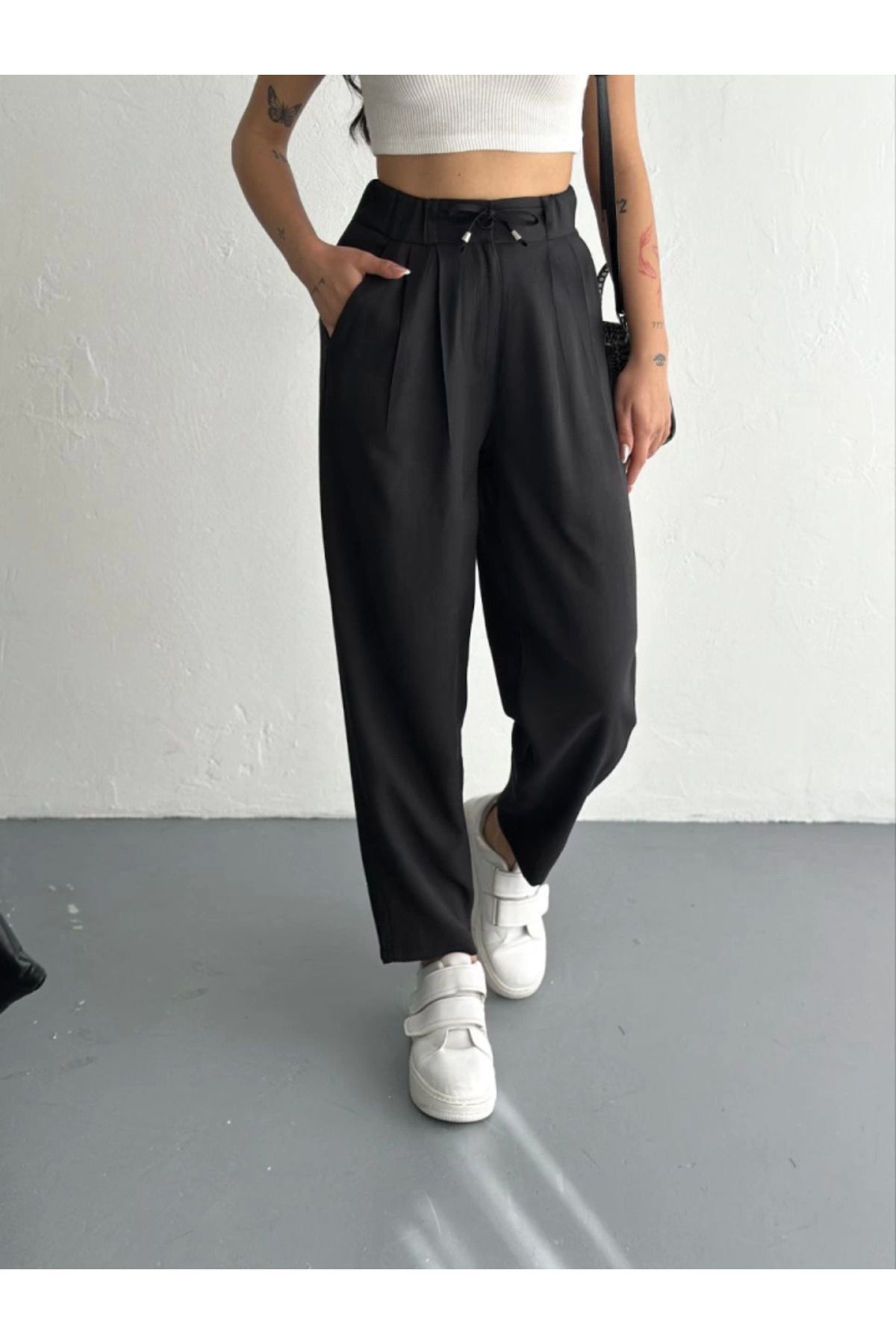 jupiter global bazaar Yüksel Bel Rahat Paça Pantalon - Siyah