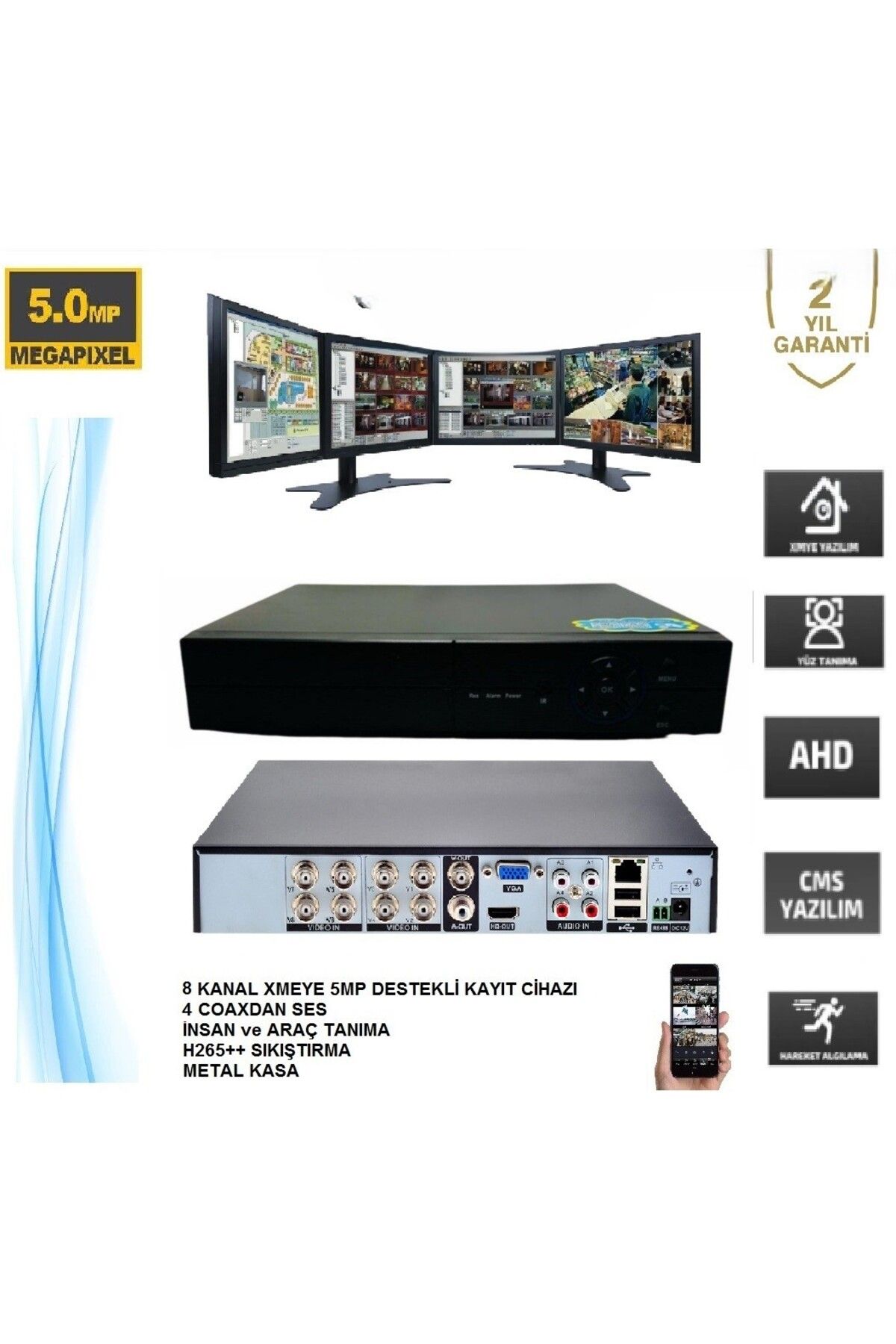 ETU 8CH I 5MP I GECE RENKLİ I DVR KAMERA KAYIT CİHAZI I