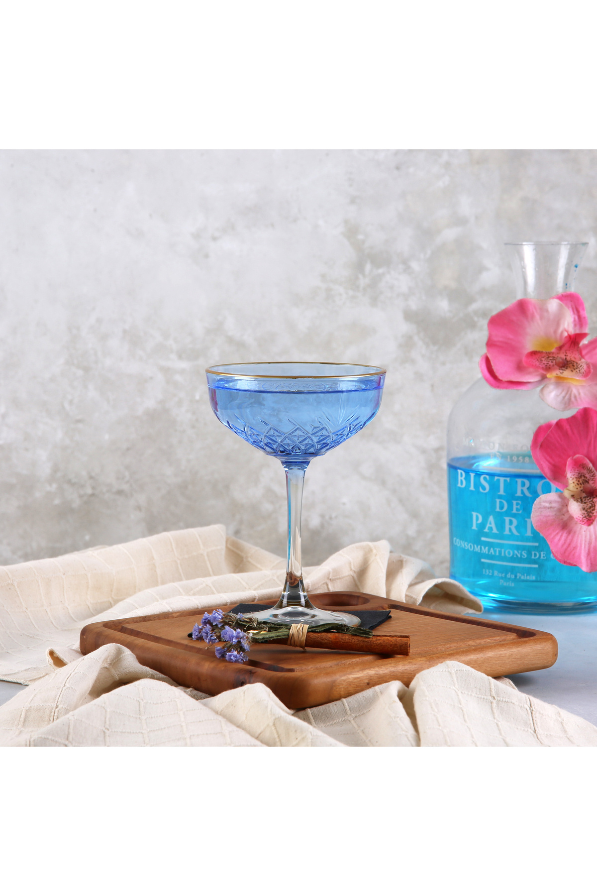 ADAMODART-Blue Star Decorated Coupe Cocktail Glass & Goblet Set 4
