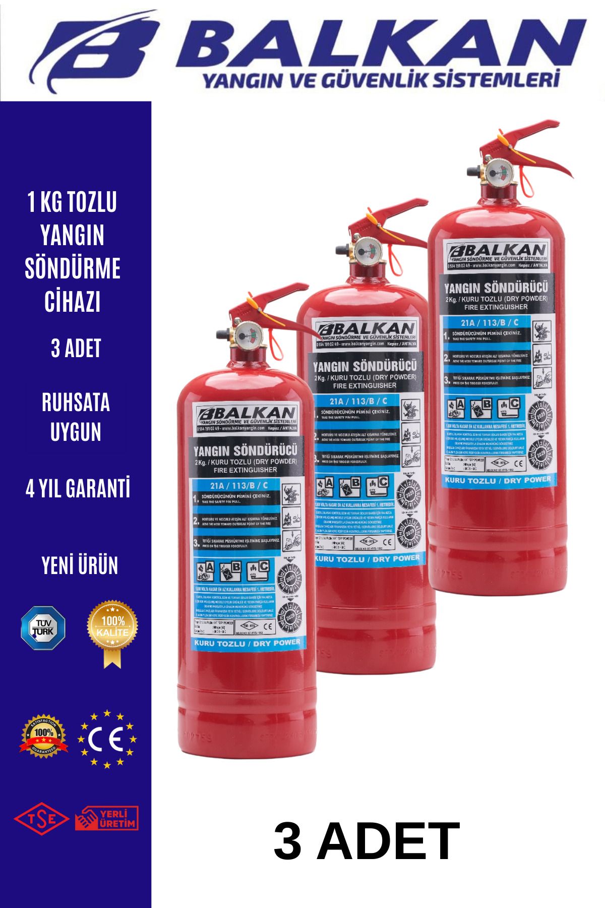 Balkan Ticaret 1 kg yangın söndürme cihazı 3 Adet