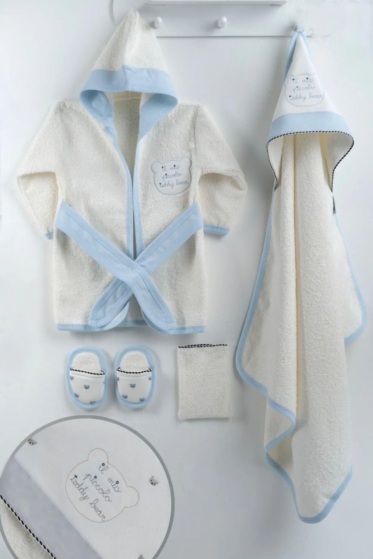 Cantoy Erkek Bebek Teddy Bear Baskılı Bornoz Set