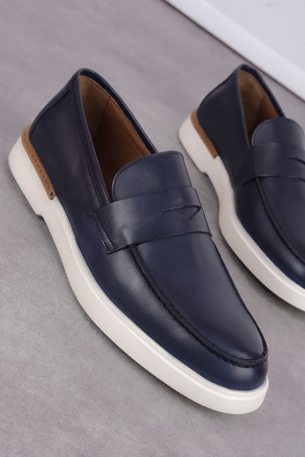 Lal Shoes & Bags-Armesa Men's Genuine Leather Casual Shoes-Navy Blue 2