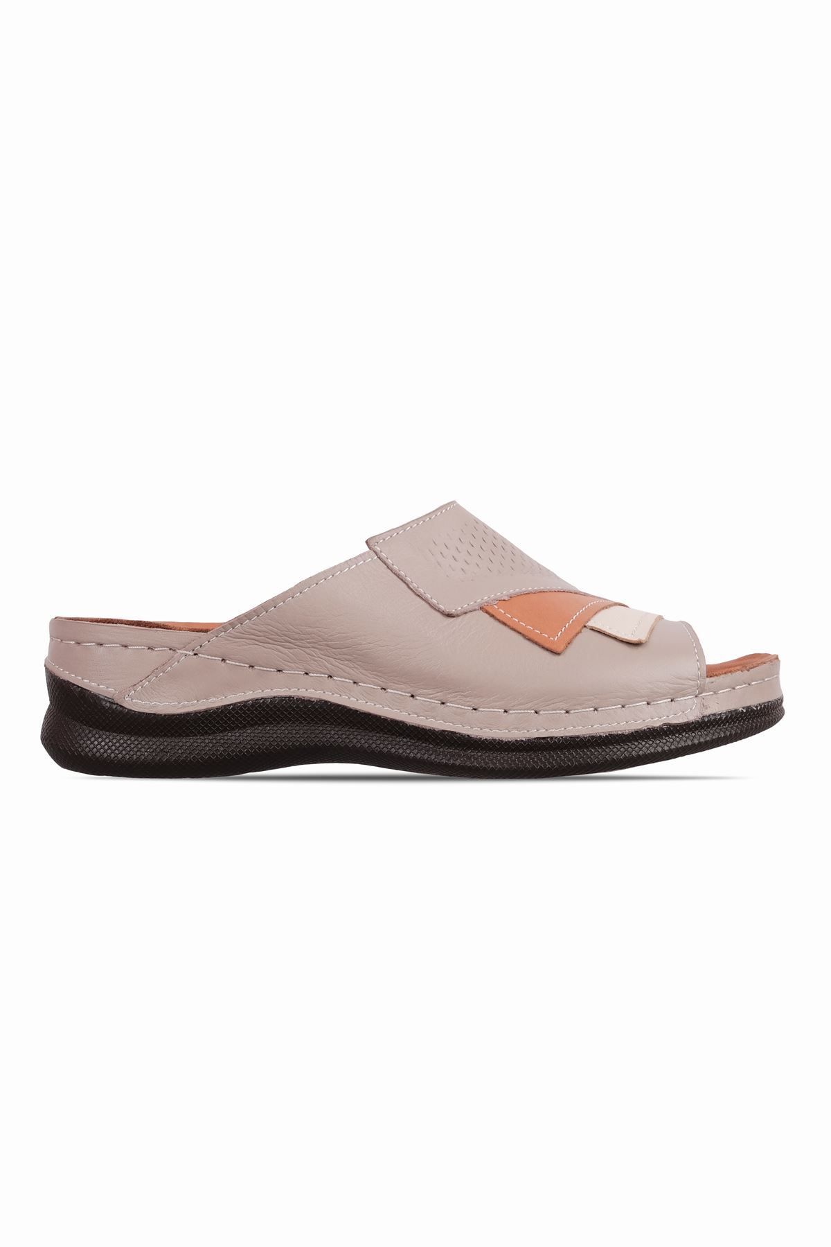 Lal Shoes & Bags-Tasra Women's Genuine Leather Colorful Piece Detailed High Sole Slippers-Vi̇zyon 1