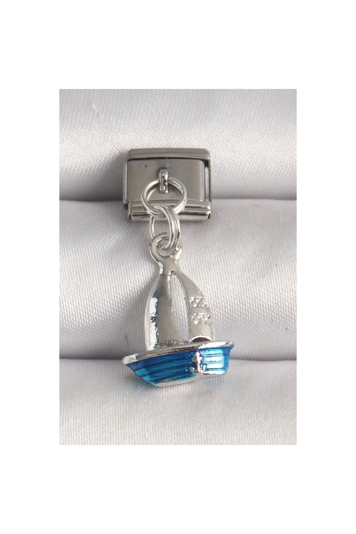 Narnuga 316L Çelik Gümüş Renk Mavi Yelkenli Model Nomination Charm - TJ-BC1232
