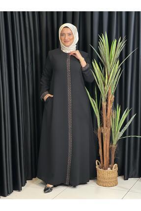 Butik büyük beden Önü Nakışlı Lüks Krep Ferace