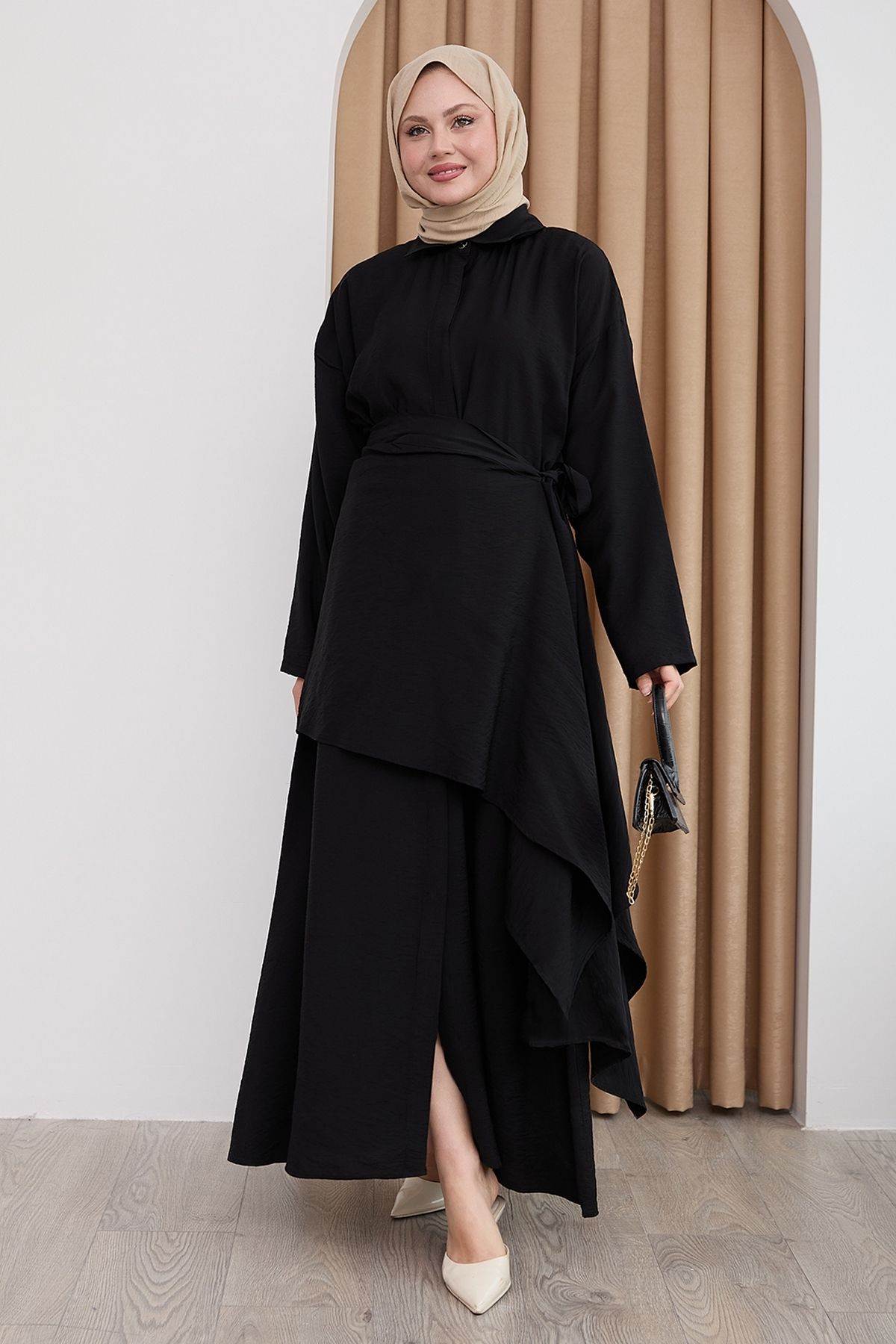 InStyle-Black Ayrobin Dress with Waist Tie 3