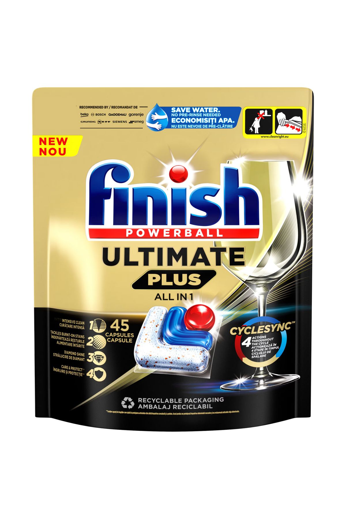 Finish Capsule Detergent Pentru Mașina De Spălat Vase Ultimate Plus, 45 De Spălări - One Size