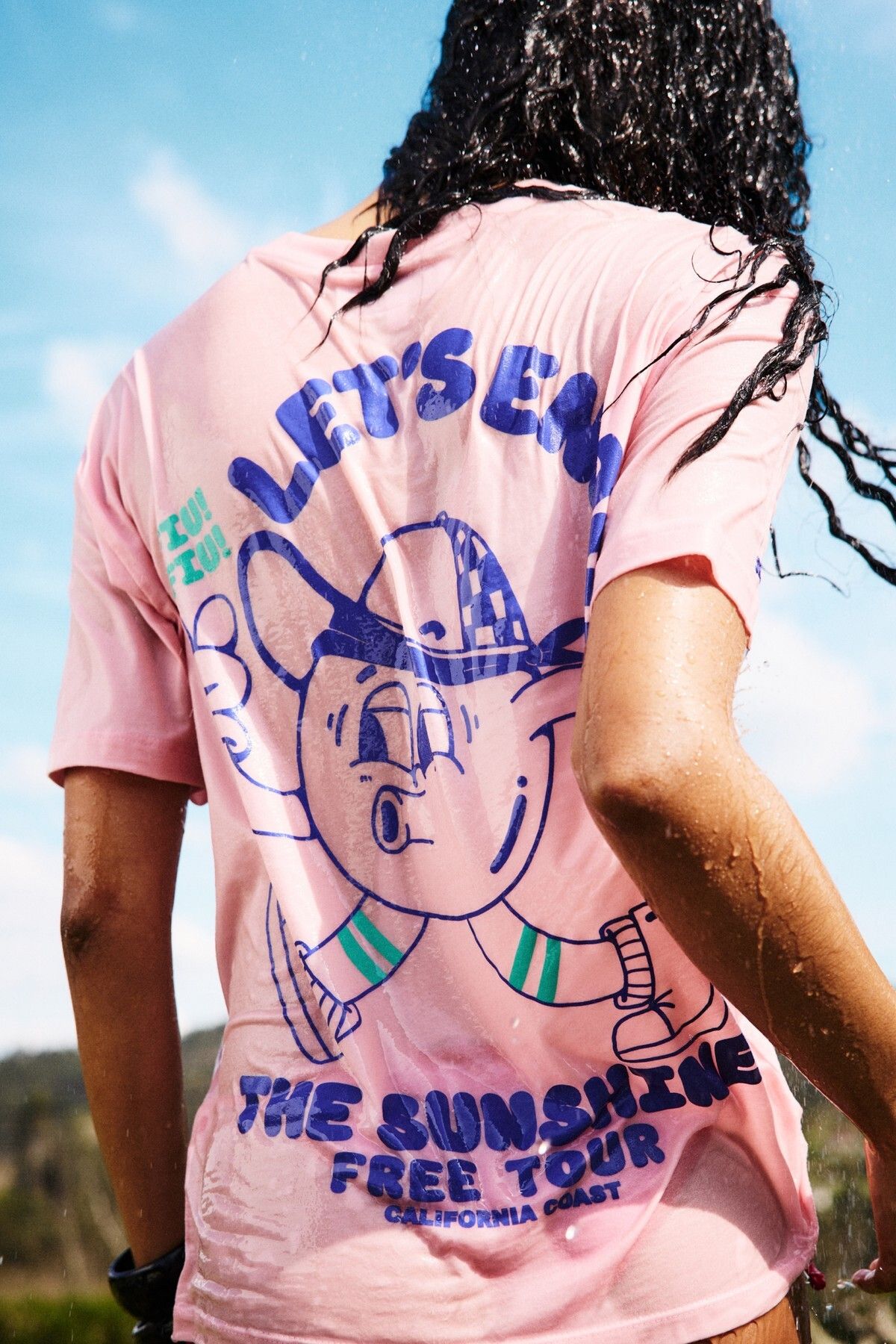 Pull & Bear Sunshine yazılı grafik baskılı pembe t-shirt