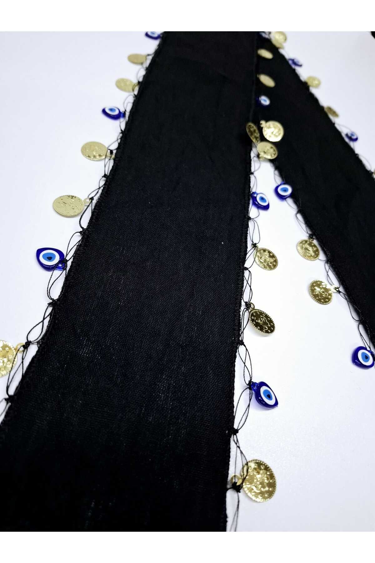 ASYA PAZARLAMA-5 Pieces of Black Sea Black Evil Eye Beaded Keşan, Scarf, Shawl, Scarf, Hair Band, Bandana 3