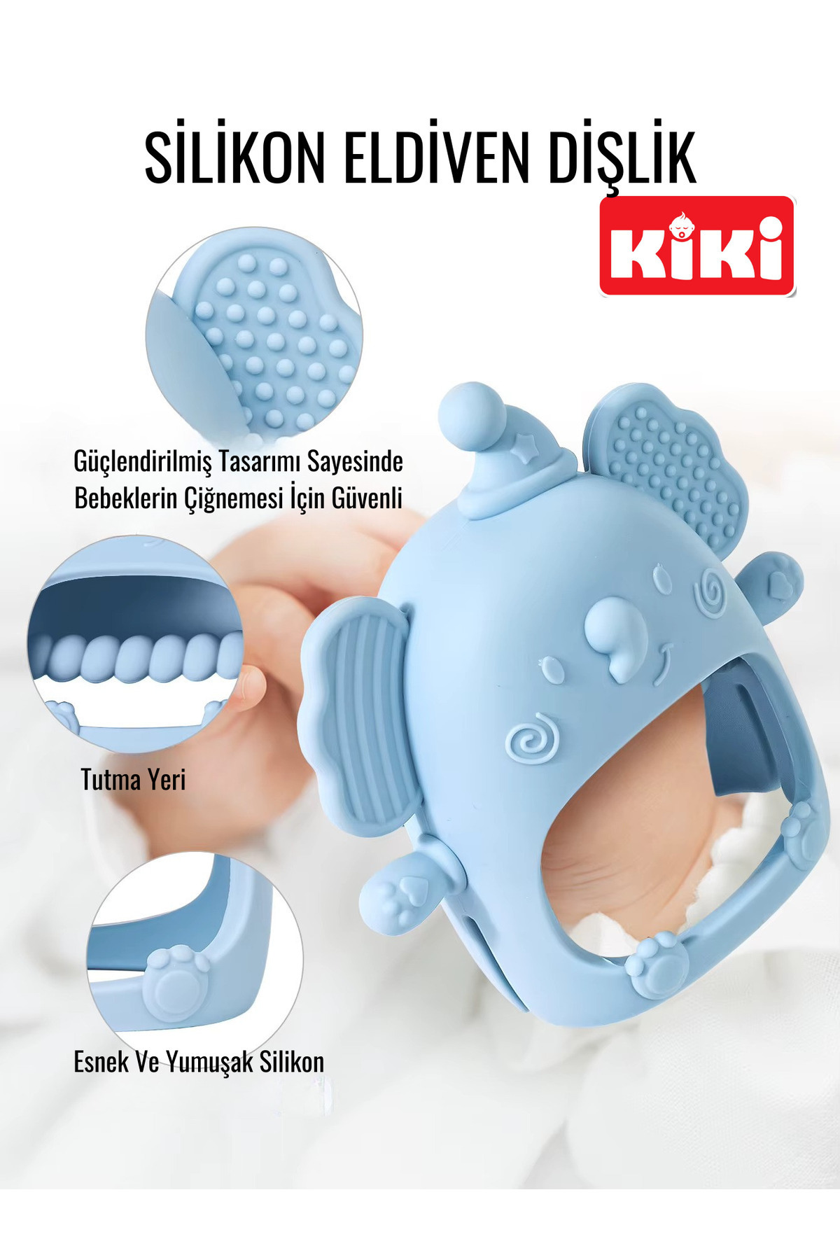 Kiki Diş Kaşıma Eldiveni - Silikon Bebek Diş Kaşıyıcı - Silikon Eldiven Dişlik Maymun fotoğrafı 6 (önizleme)