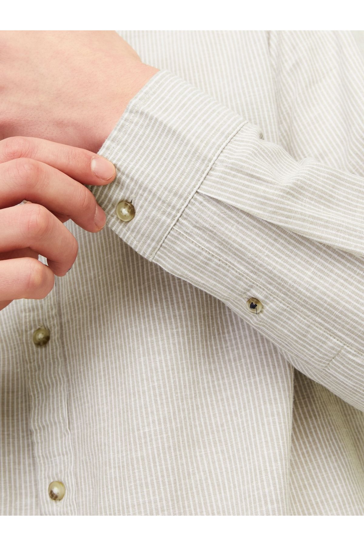 Jack & Jones-Ανδρικό λινό μακρυμάνικο πουκάμισο J&j Sand Beige White 6