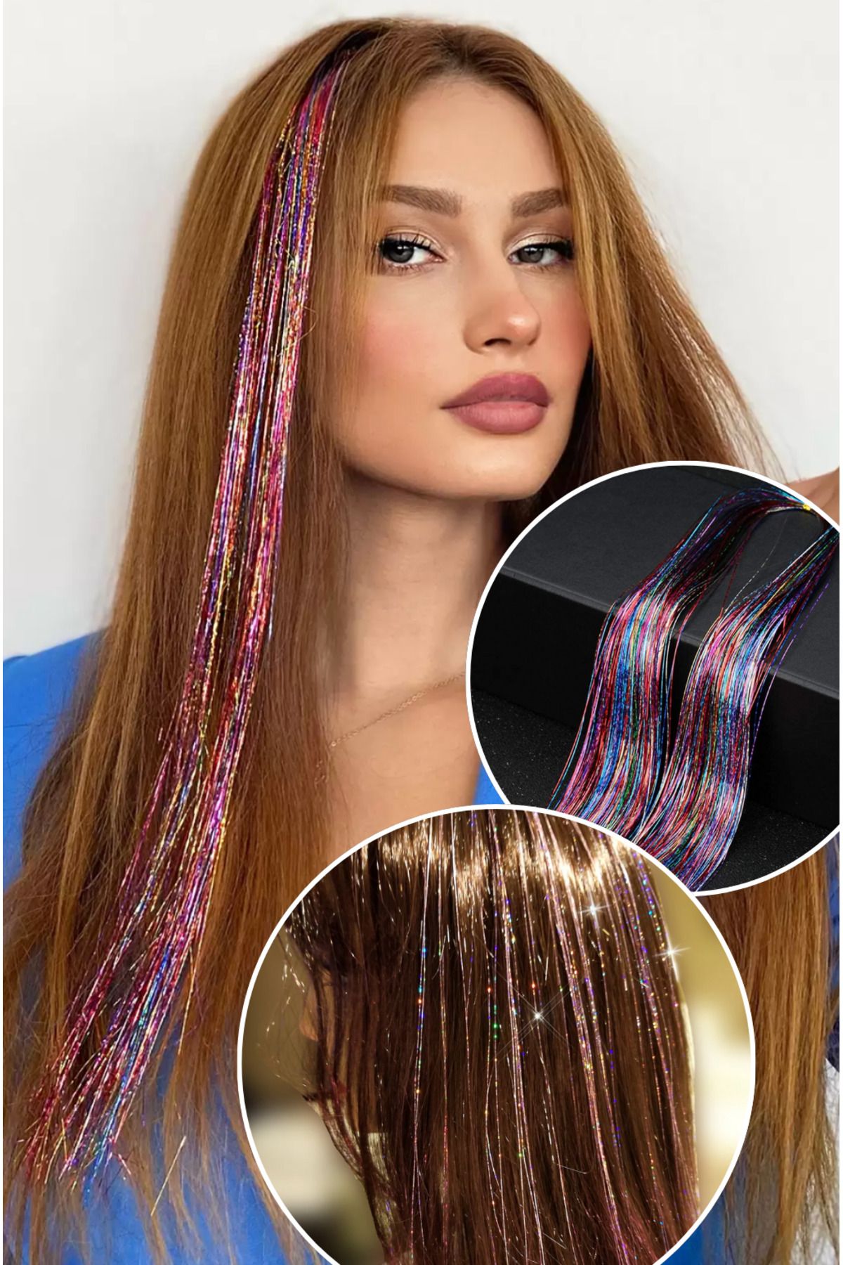 Tinsel Renkli Simli Saç Aksesuarı / Saç Işıltısı Yan Postiş