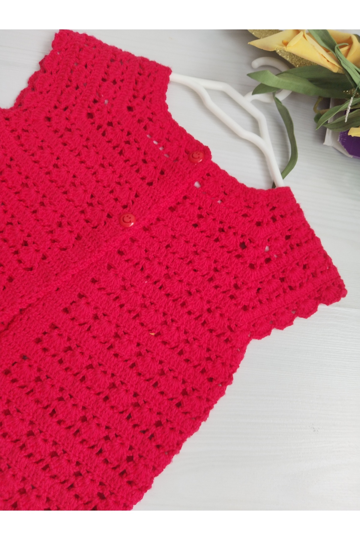 8 Ekim Tasarım Atölyesi 12_18 Ay Kırmızı Örgü Tarz Bebek Yeleği fotoğrafı 4 (önizleme)