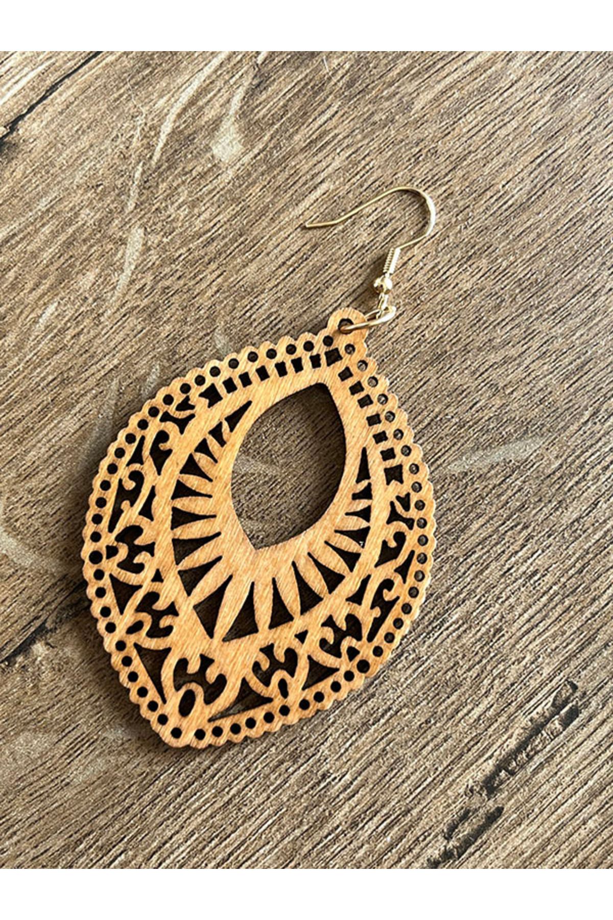 Büyük Hanım-Carved Wood Chunky Dangle Style Earrings 4