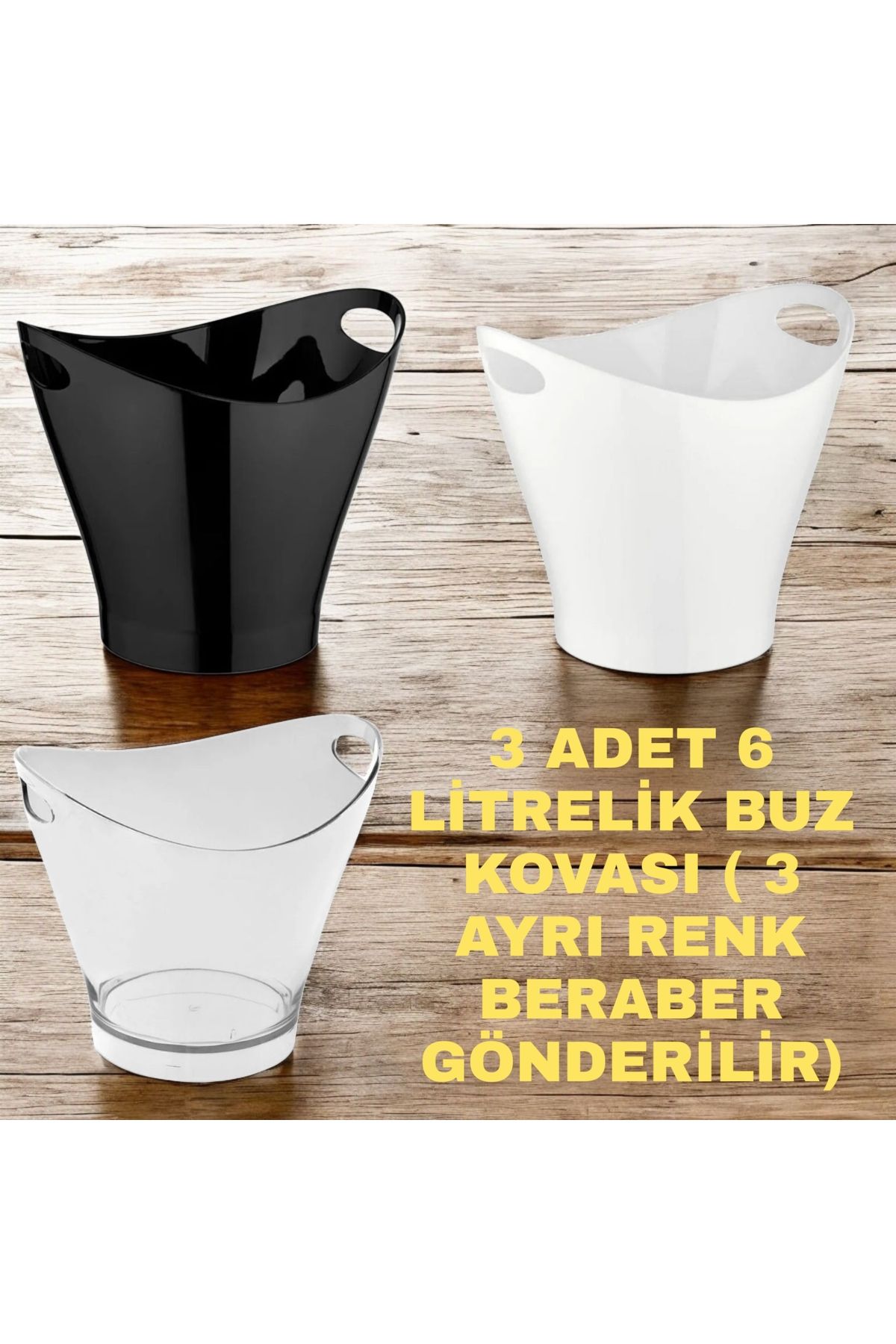 ZTF Global 3 ADET 6 LİTRELİK BUZ KOVASI ( 3 AYRI RENK BERABER GÖNDERİLİR. SİYAH-BEYAZ-ŞEFFAF )