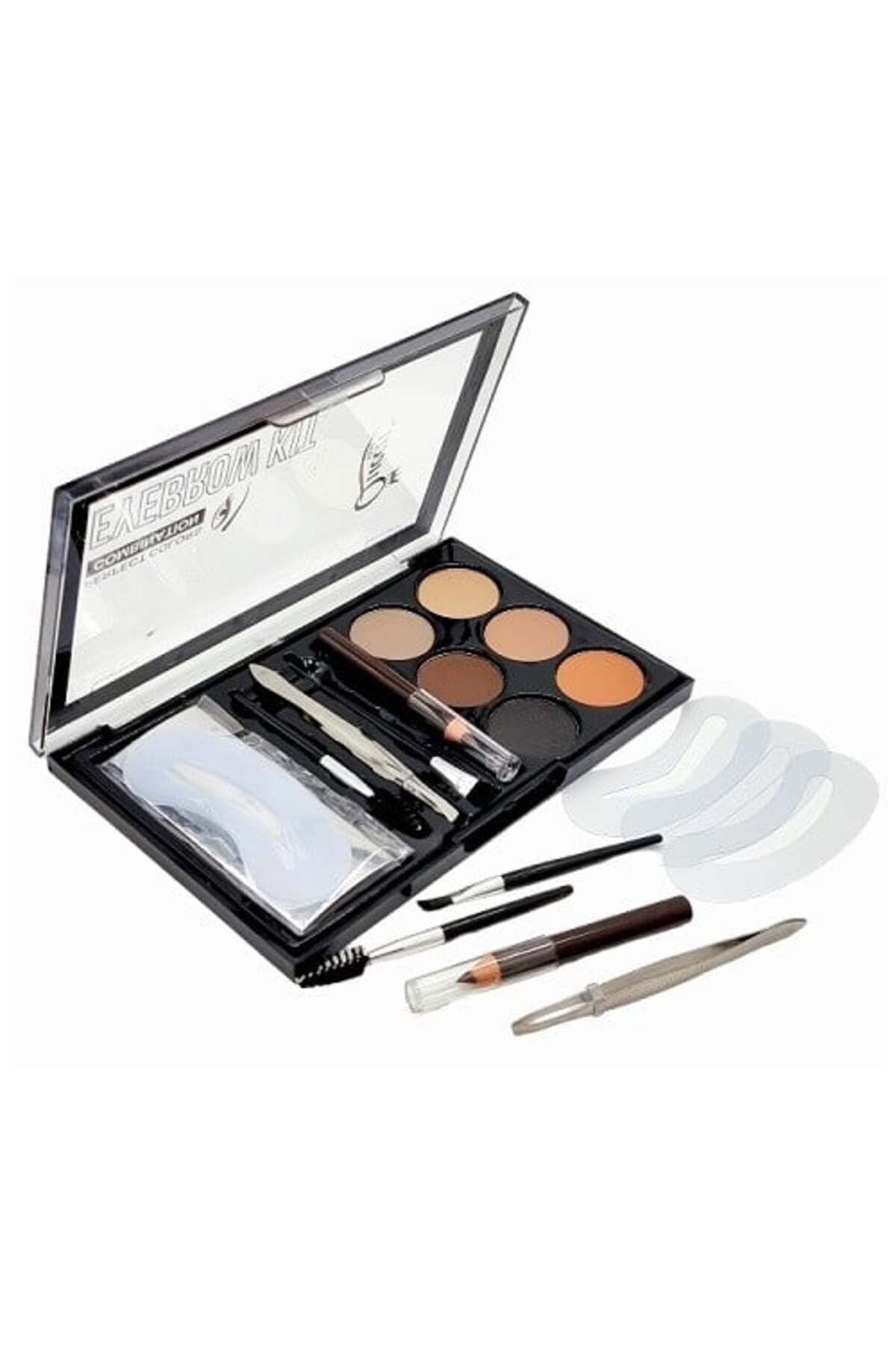 Makeup Set Stilizare Sprancene, Mini Queen Kit, 6 Farduri Sprancene, 3 Sabloane, 2 Pensule, Creion, Penseta - One Size