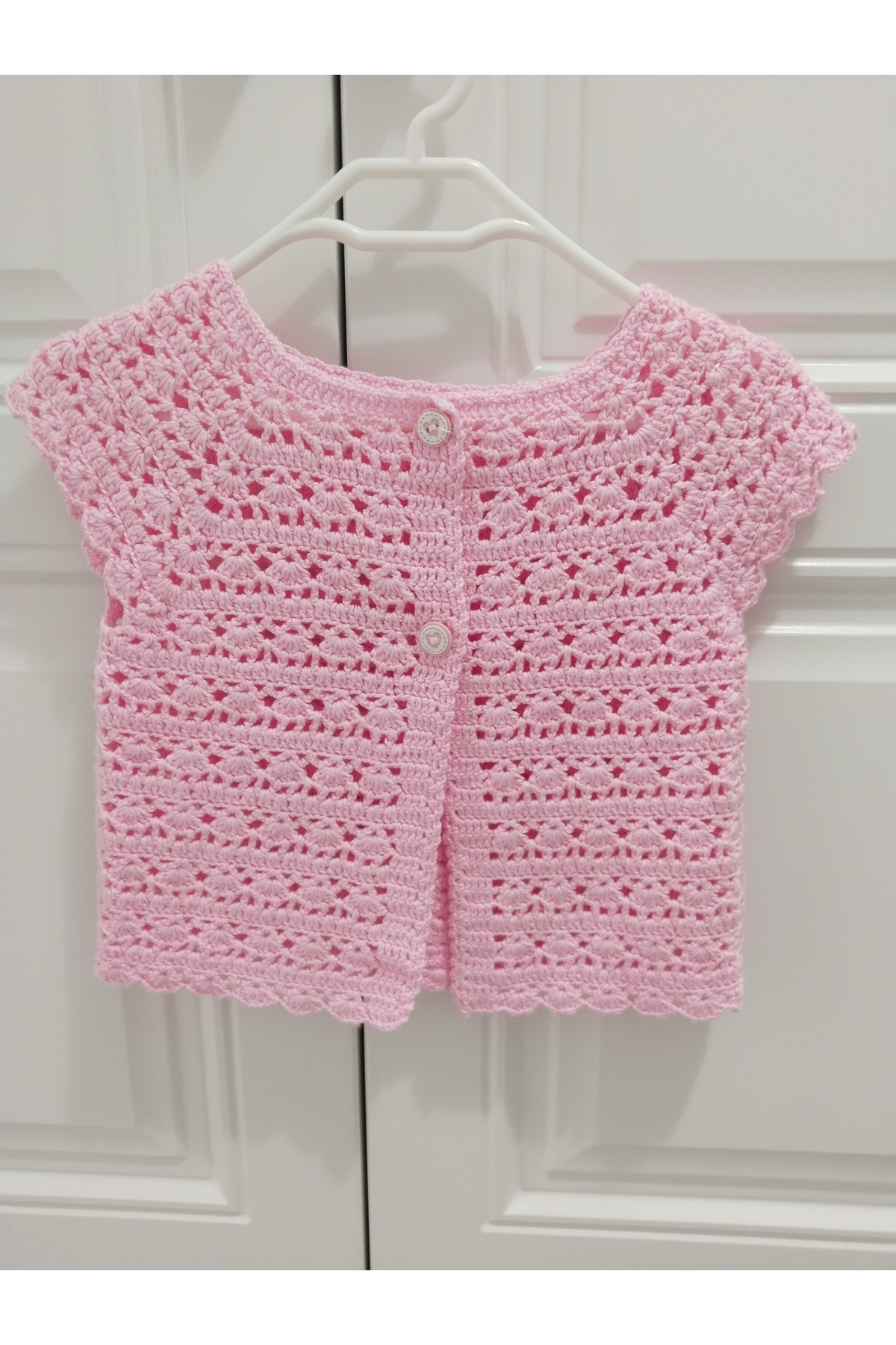 8 Ekim Tasarım Atölyesi 0_1 Yaş Örgü Tarz Pembe Bebek Yelek fotoğrafı 2 (önizleme)