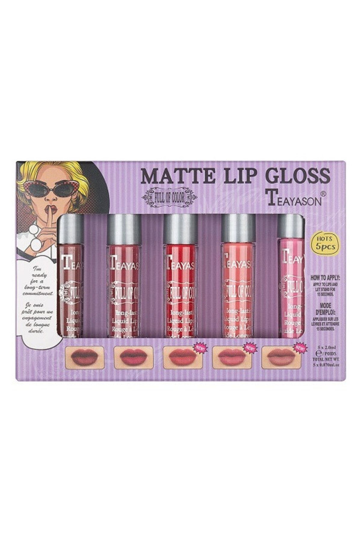 Teayason-Set of 5 Lipsticks, Matte, 02 3