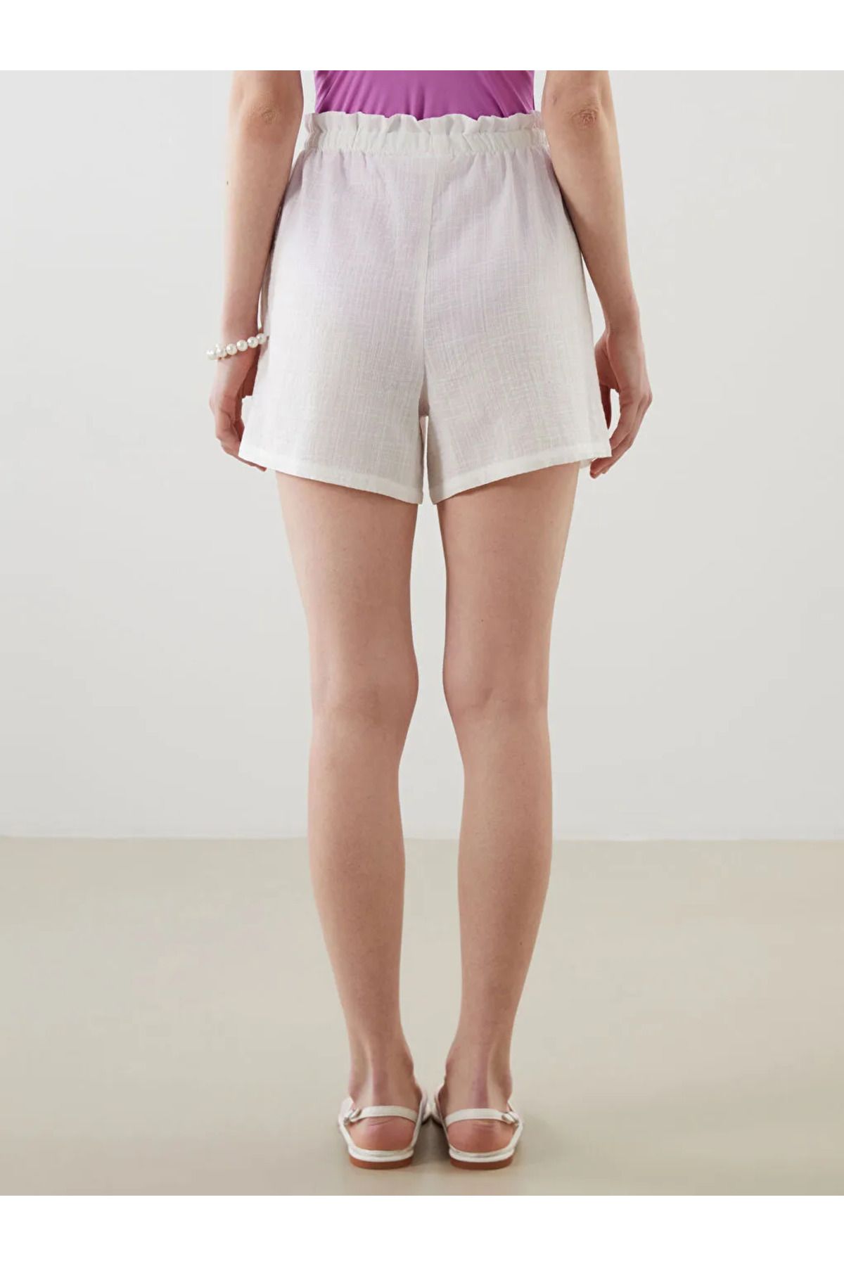 LC Waikiki-Lcw Dream Ecru Women's Beach Shorts with Elastic Waist 3