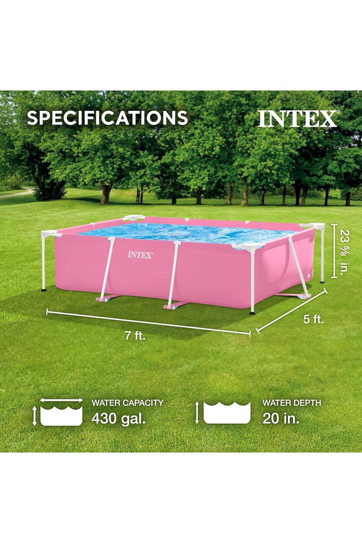 Intex-Above-Ground Rectangular Swimming Pool with Dual Outlet, Pink, 2.2m x 58cm by Intex 3