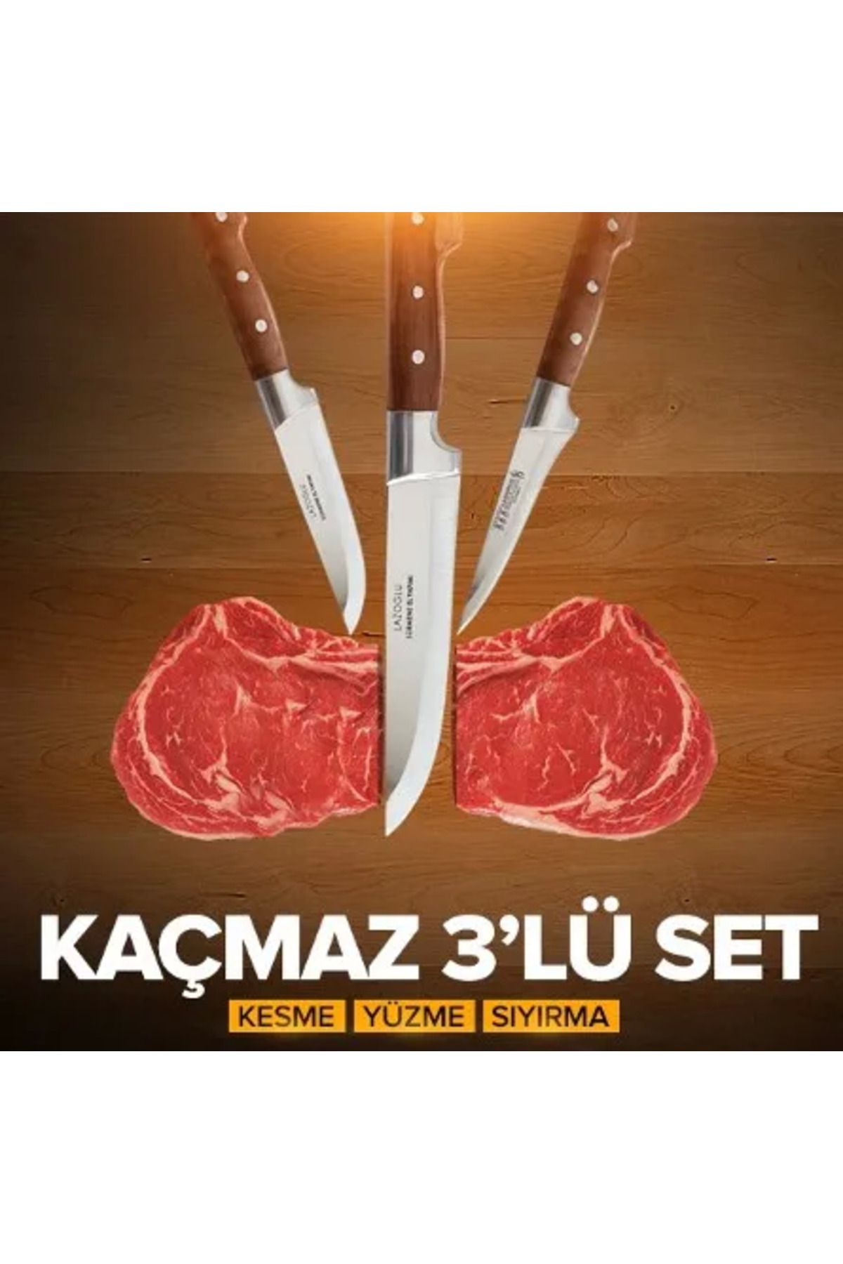 Evinso El Yapımı Sürmene Kasap Ve Seti 3 Parça