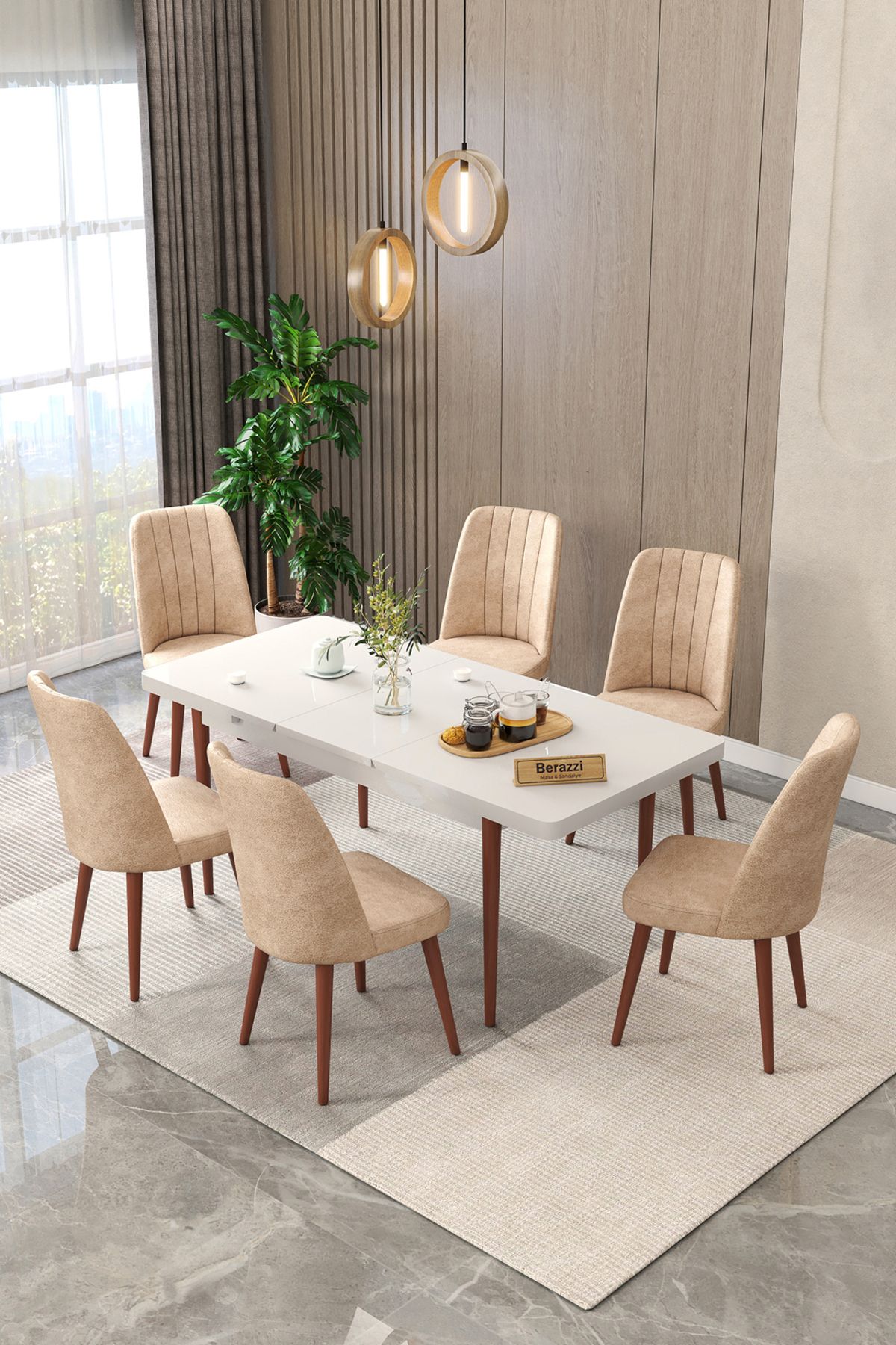 Maholandin Beyaz 80x130 Açılır Mutfak Masası , Mutfak Masa Takımı Metal Ayaklı 6 Sandalye